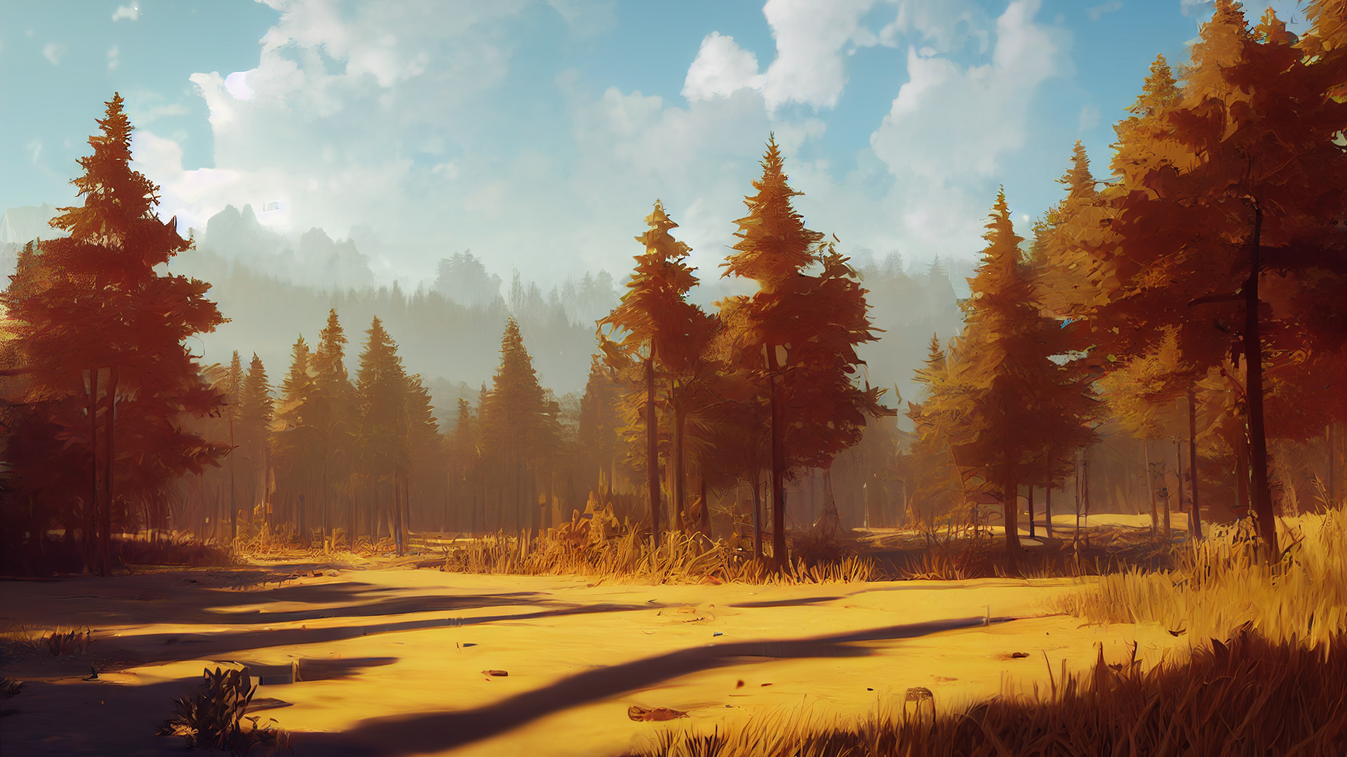 森林,树林,秋天,金黄的世界