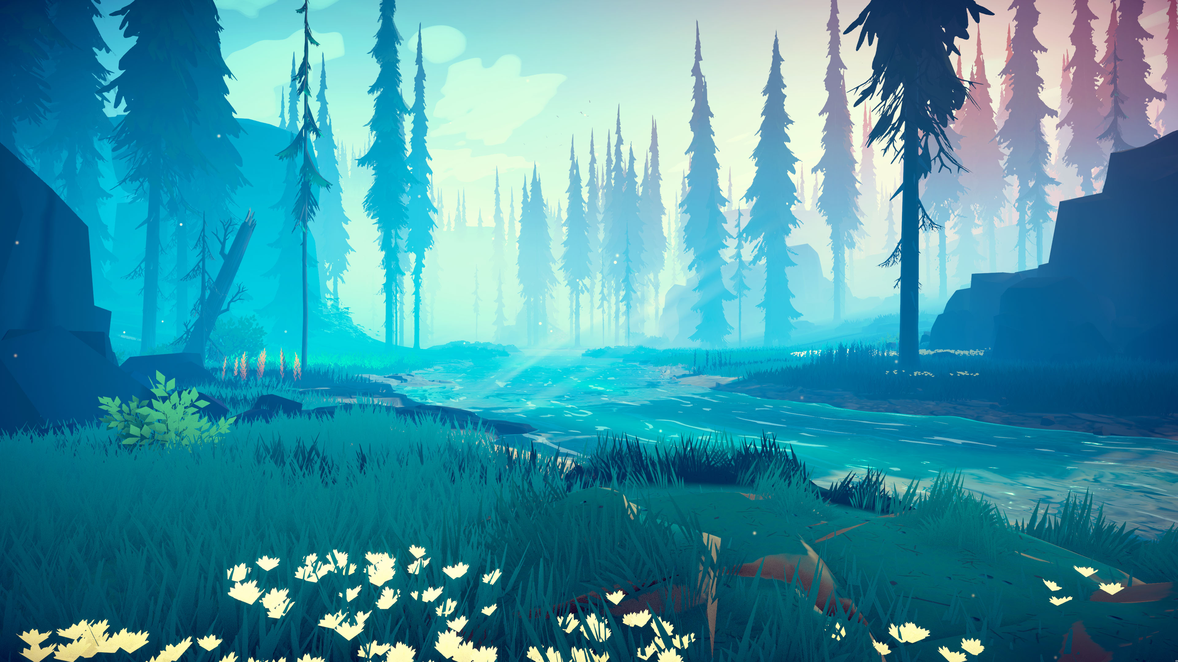 森林,峡谷,童话,树林,花丛