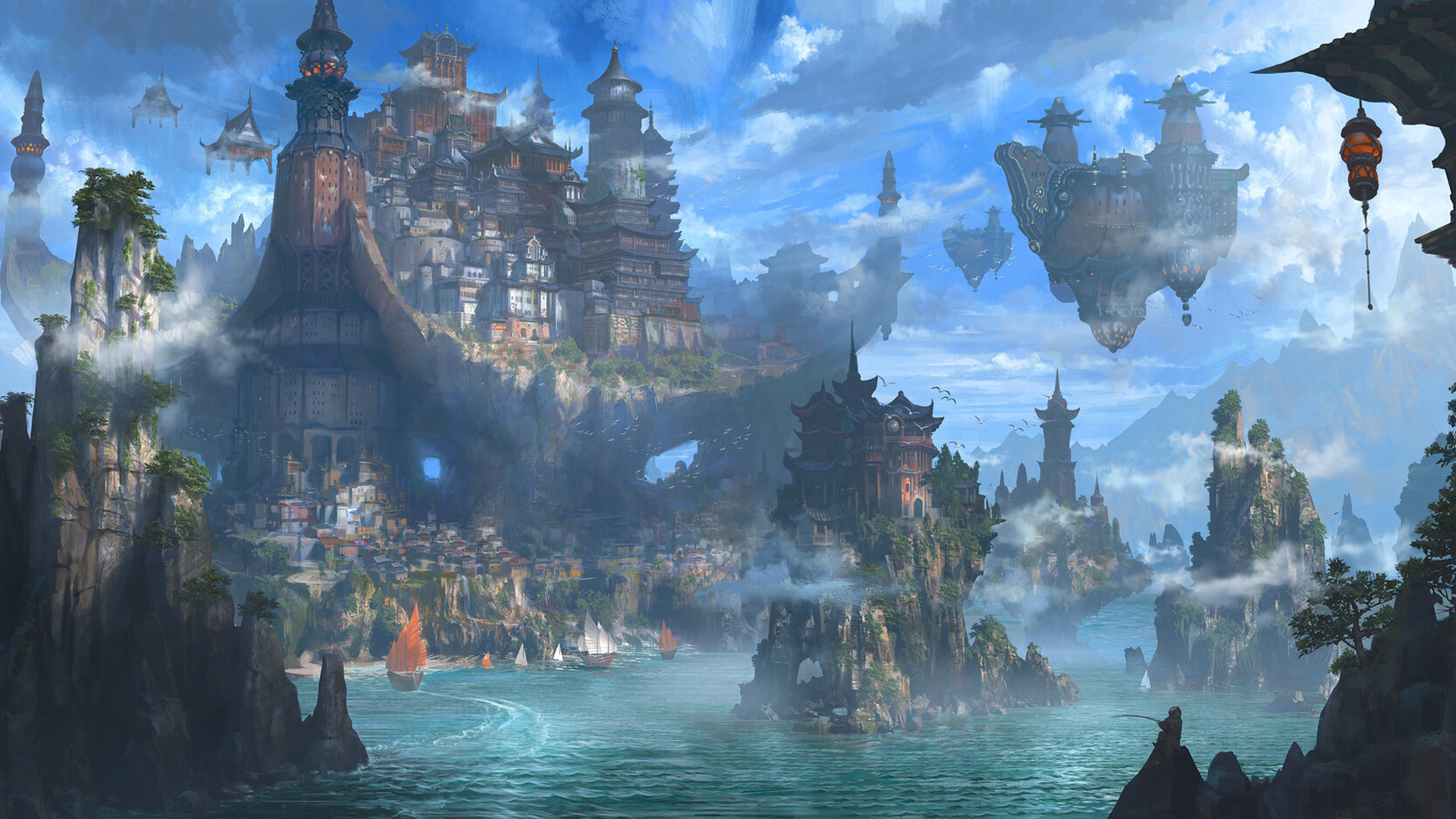 仙境,悬空岛,城堡,蓝天