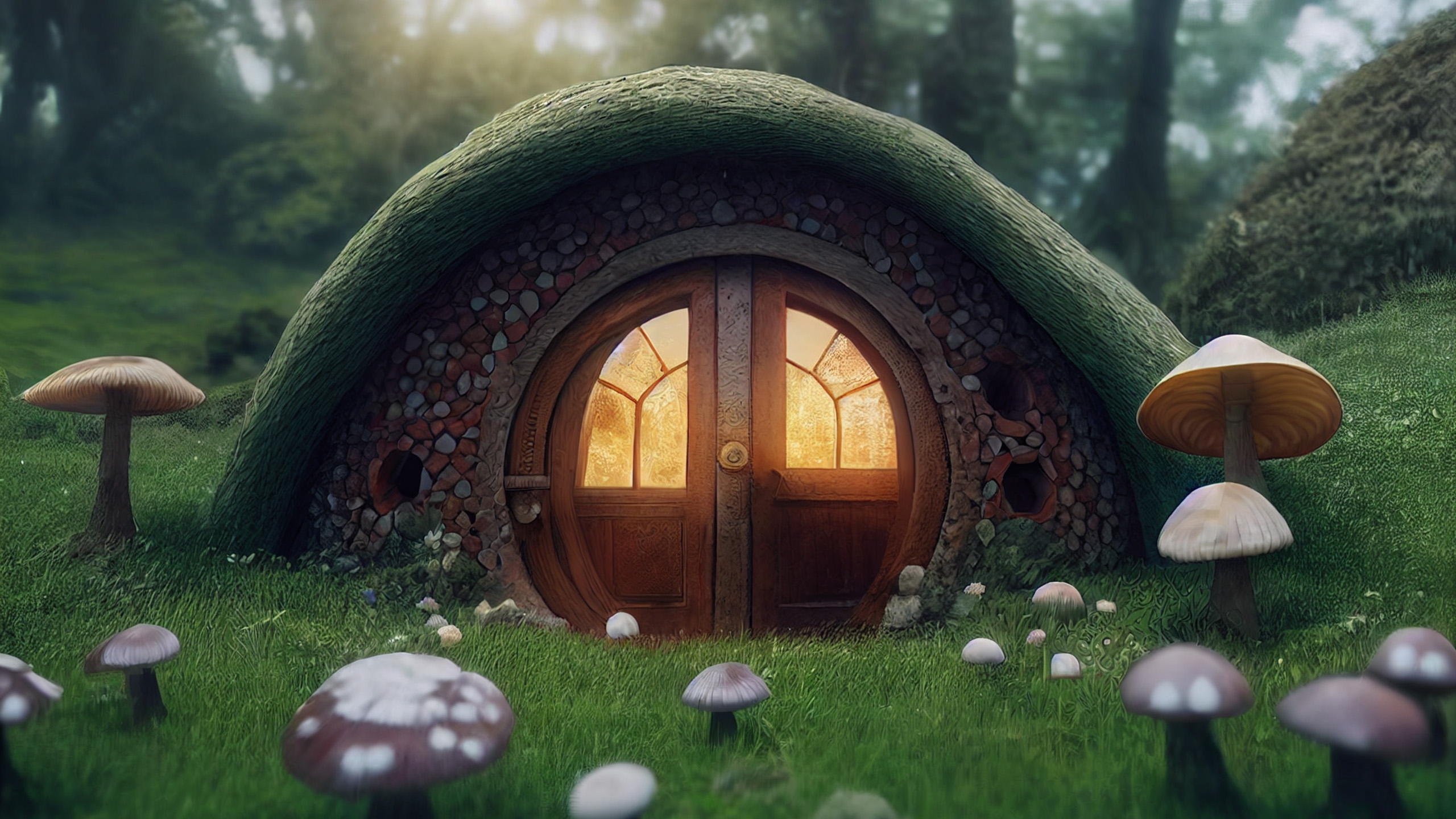 精灵,小土屋,蘑菇,矮人