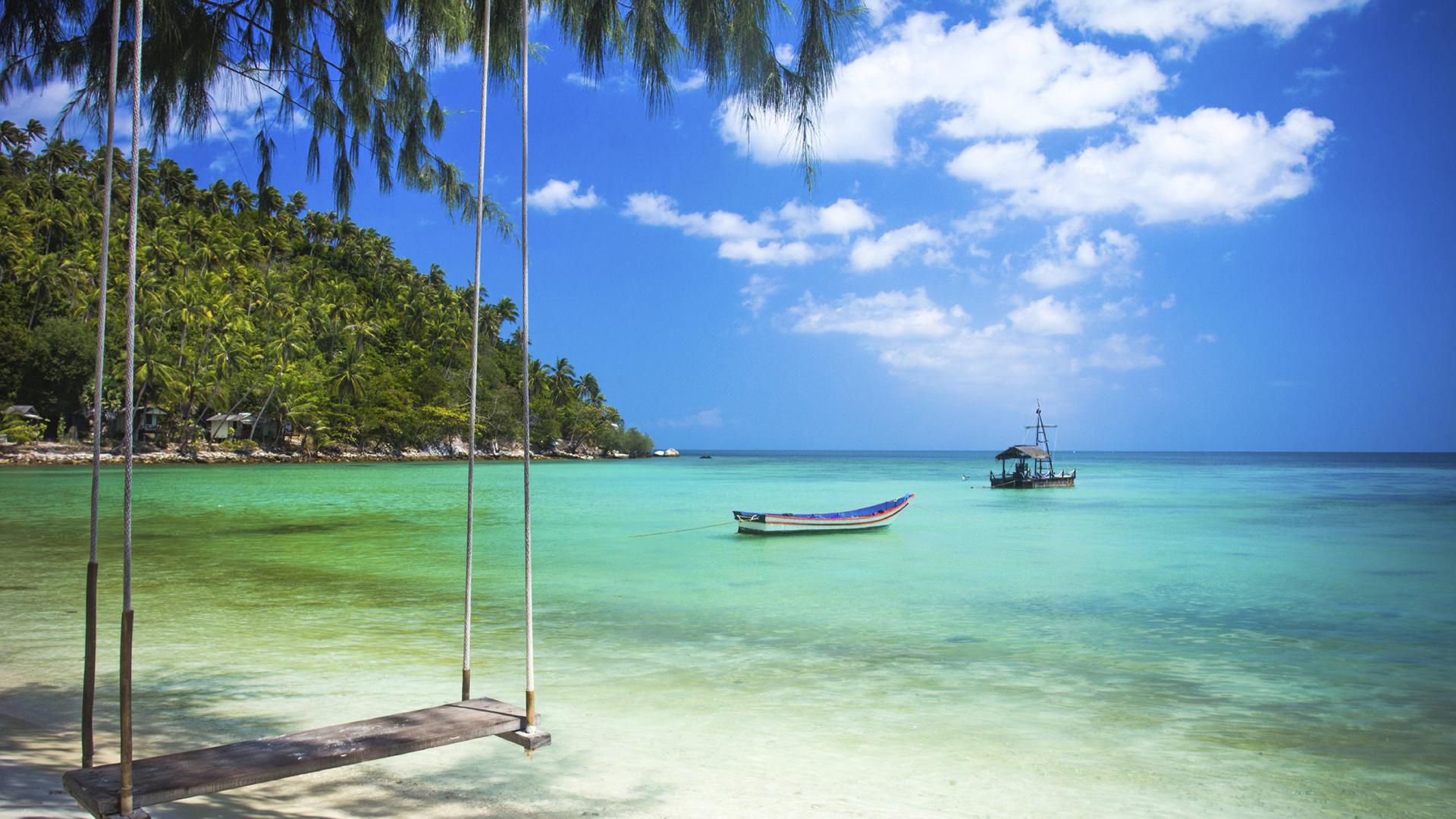 海洋天堂,秋千,云朵,小船