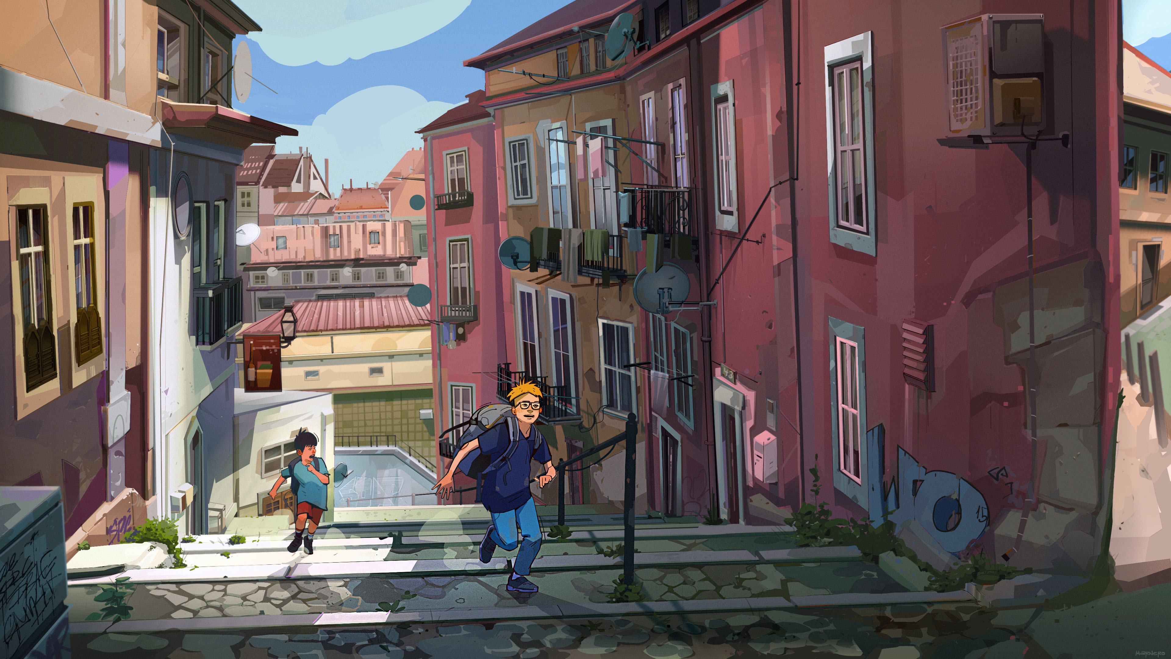 放学,追逐,奔跑,巷子