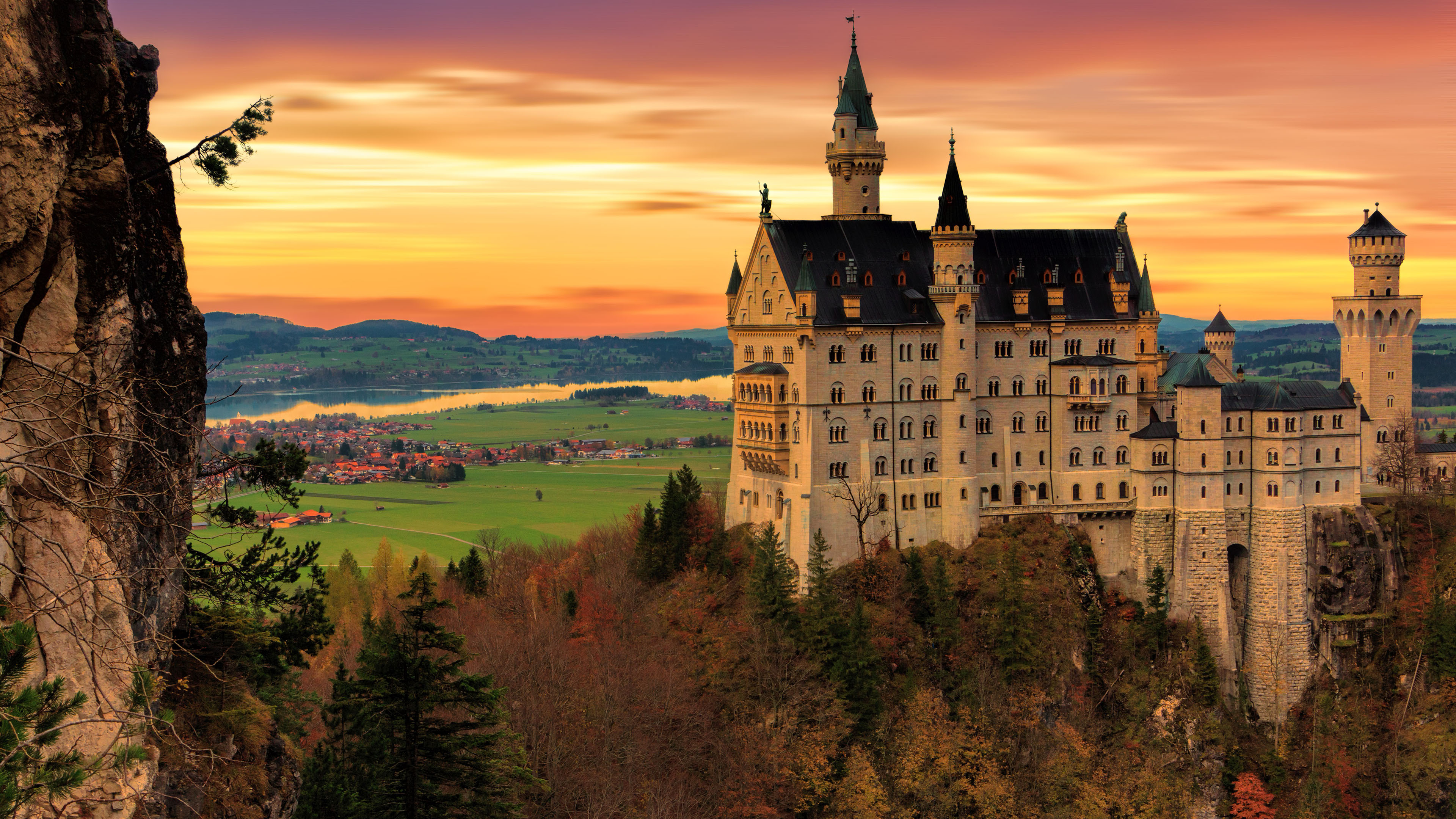 落日余晖,城堡,德国,晚霞,欧洲