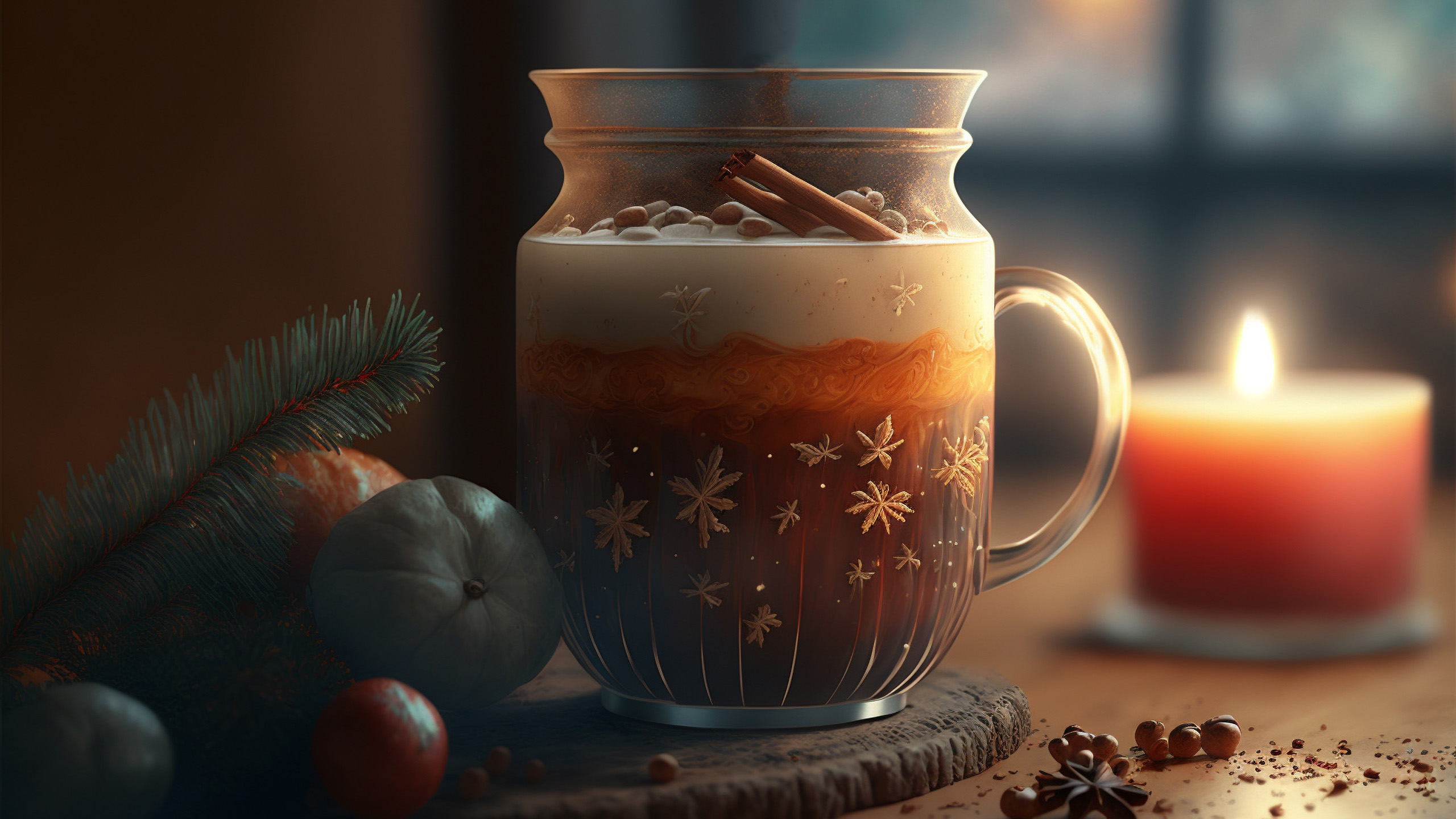 圣诞节,咖啡,蜡烛,精致