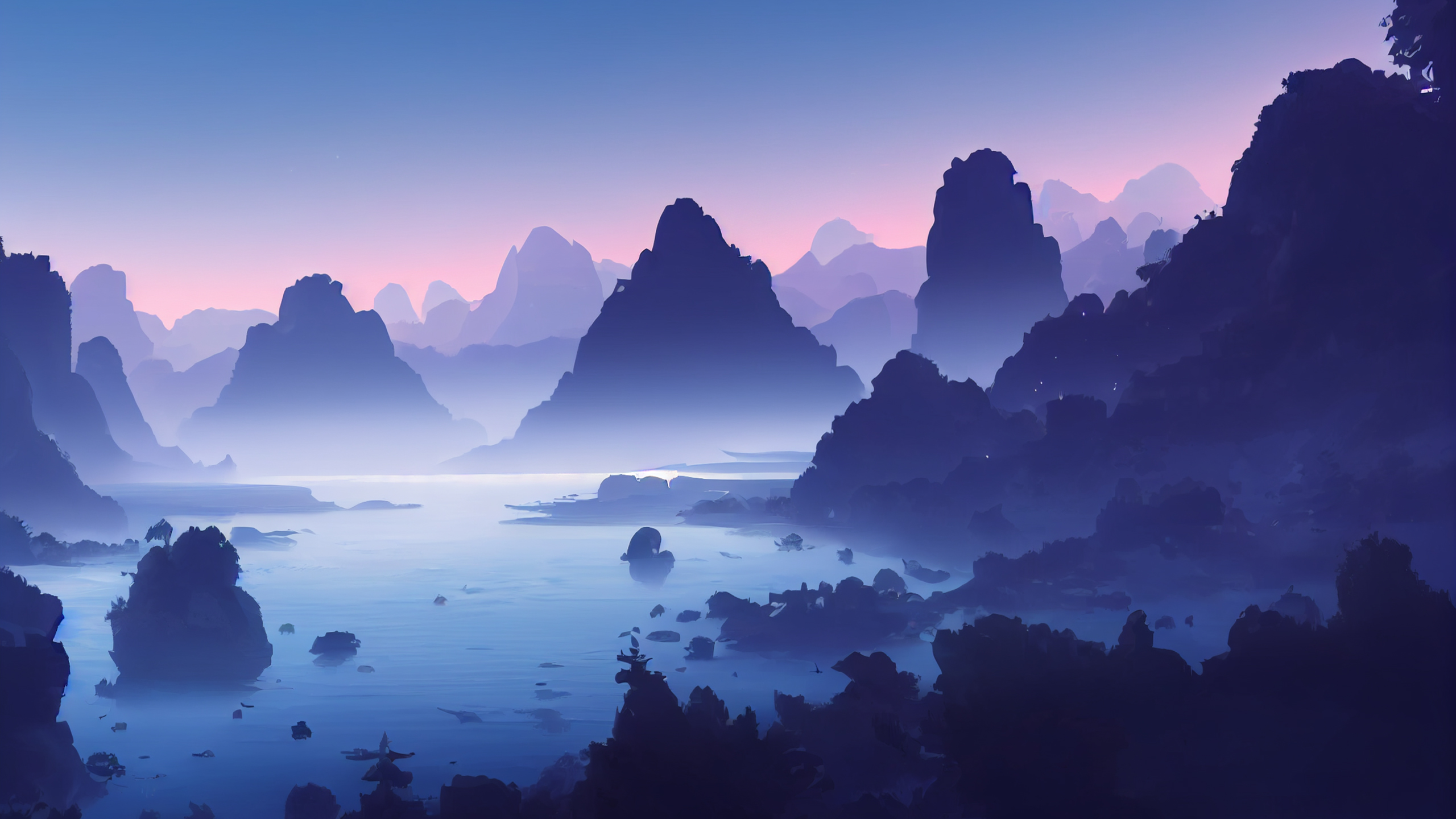 桂林山水,迷雾,清晨