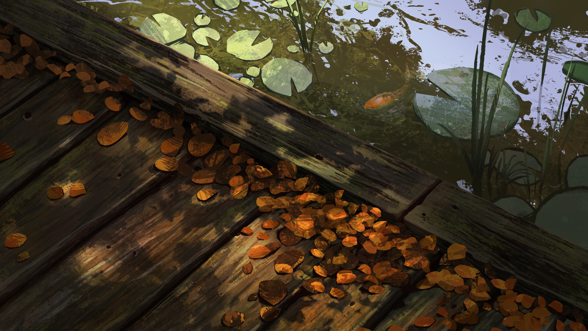 荷塘,金鱼,落叶,庭院