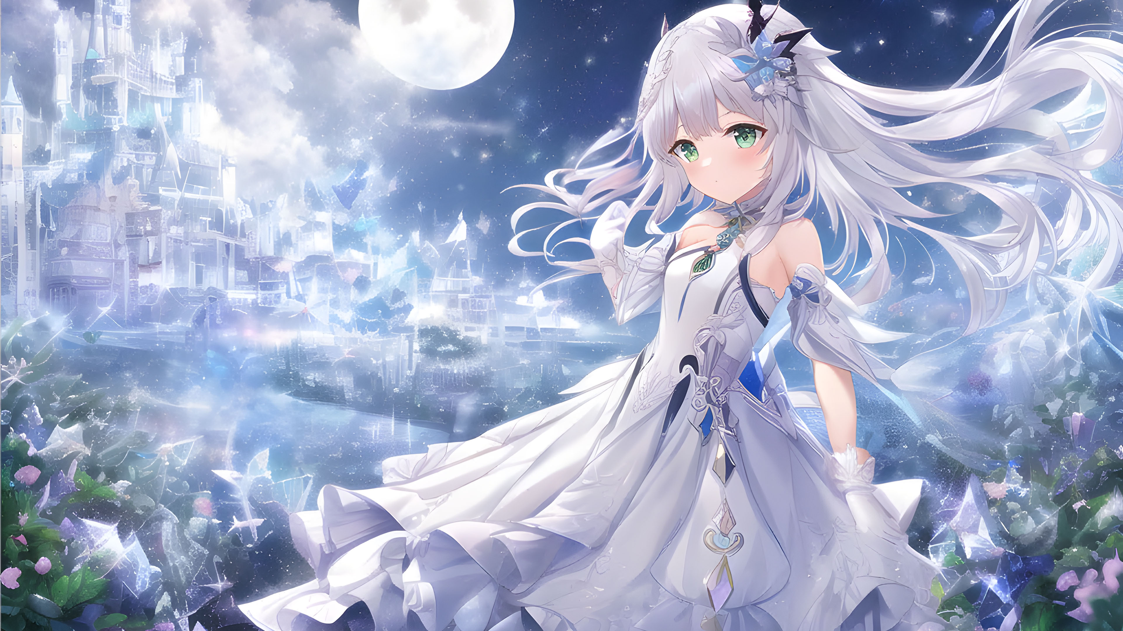 月亮,童话,白发女孩,绿眼睛