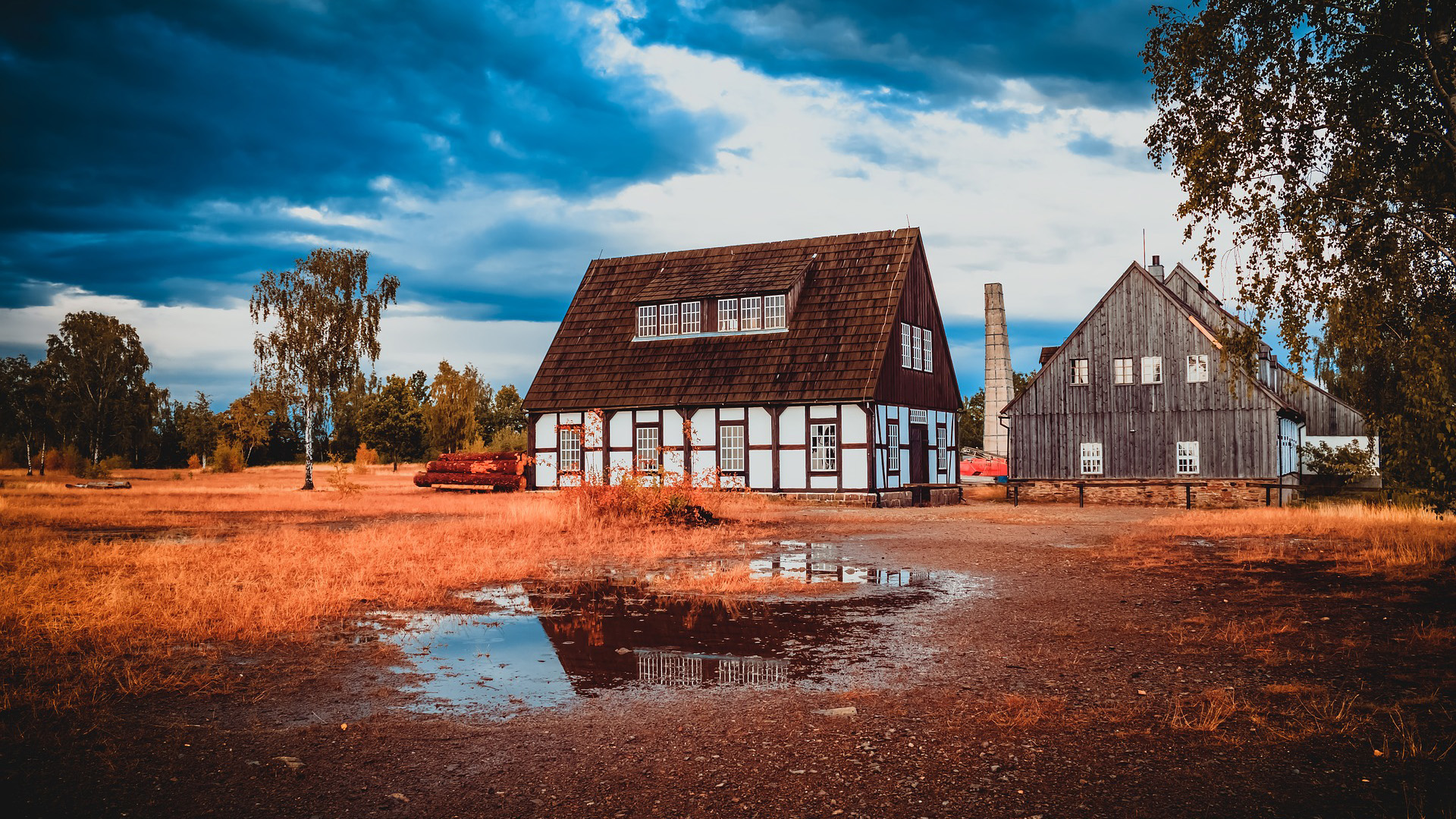 秋意正浓,房屋,天空,农场