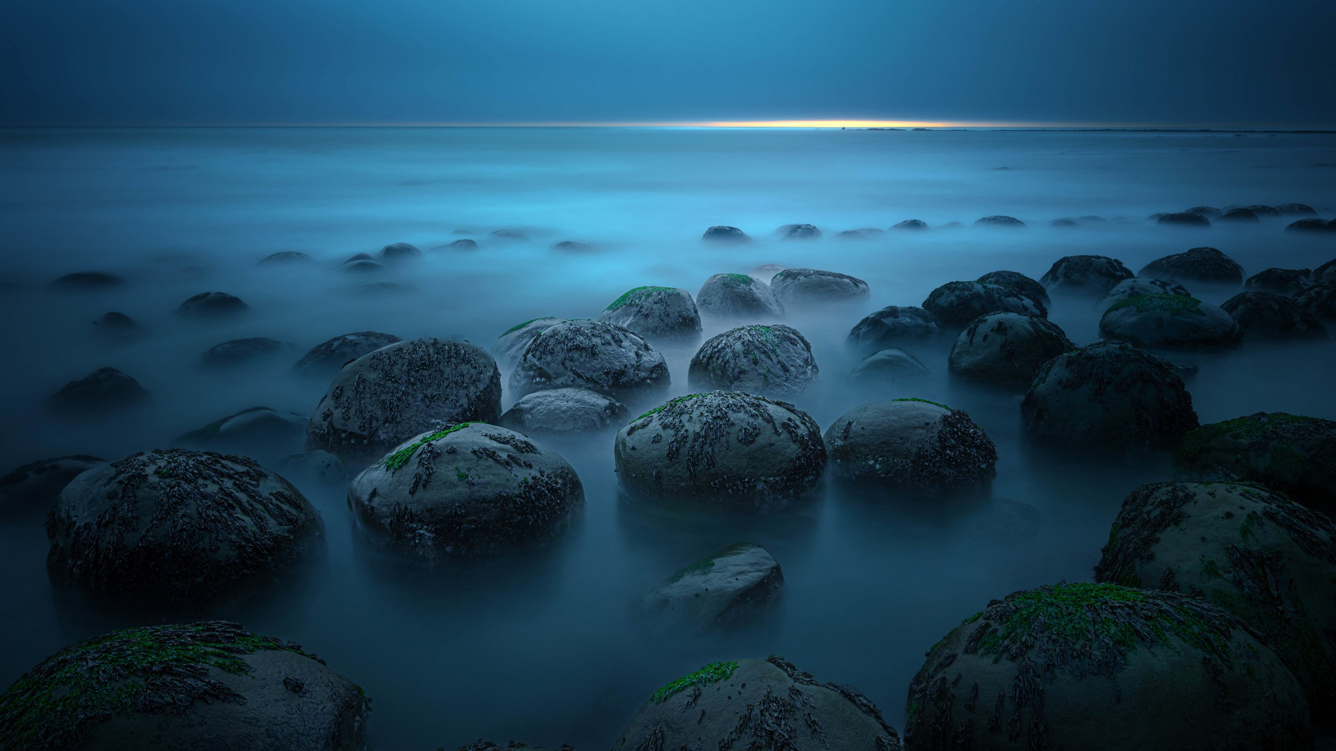 海洋天堂,迷雾,石头,日出