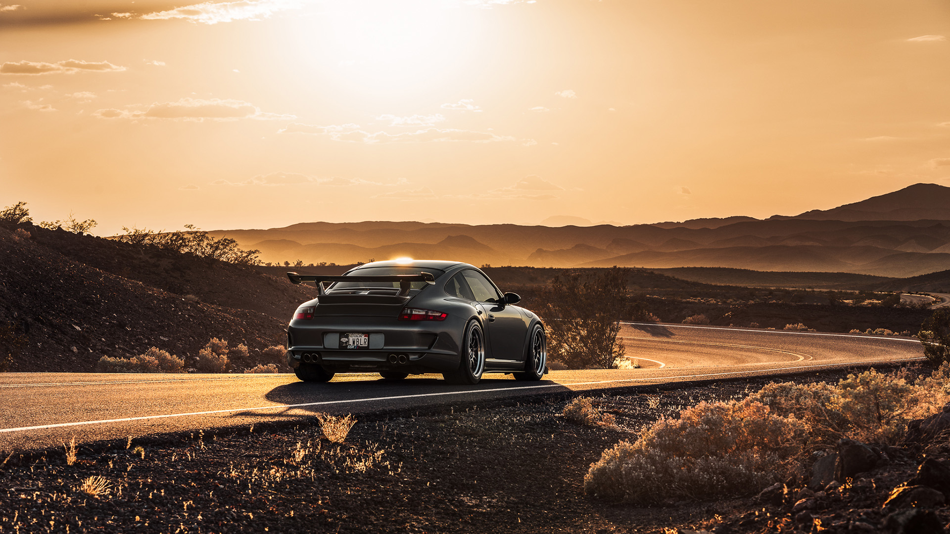 黄昏,跑车,尾翼,公路