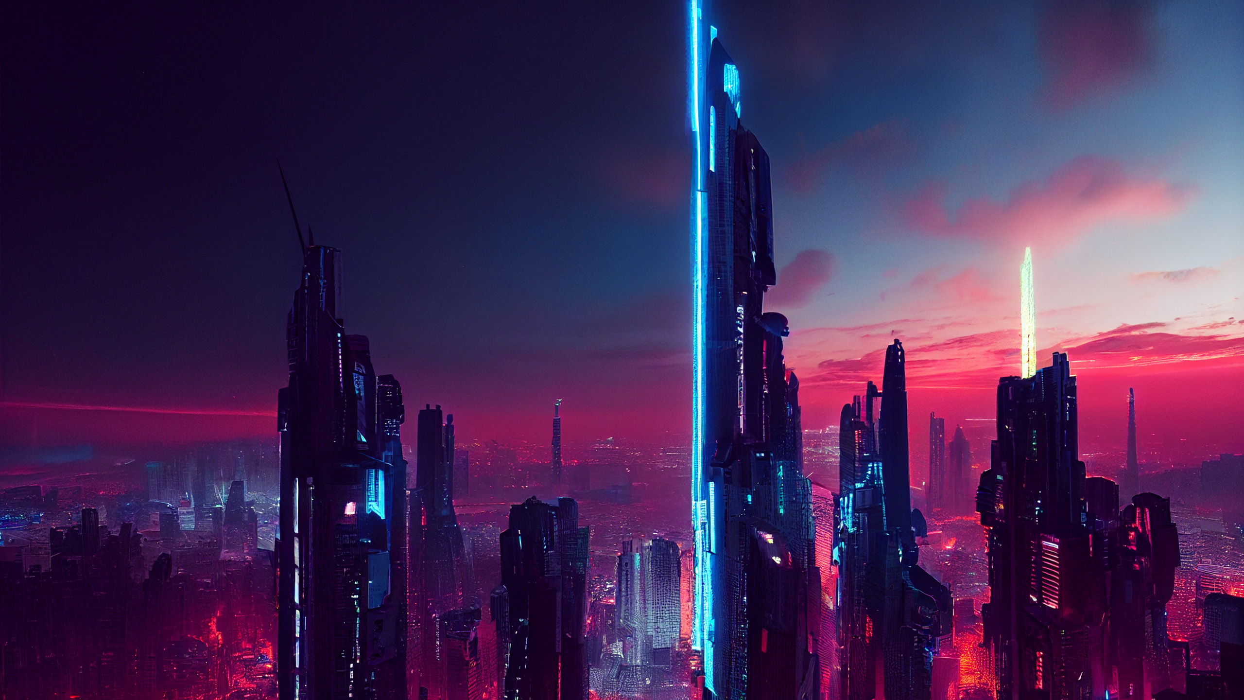 主机游戏,赛博朋克,高楼,晚霞