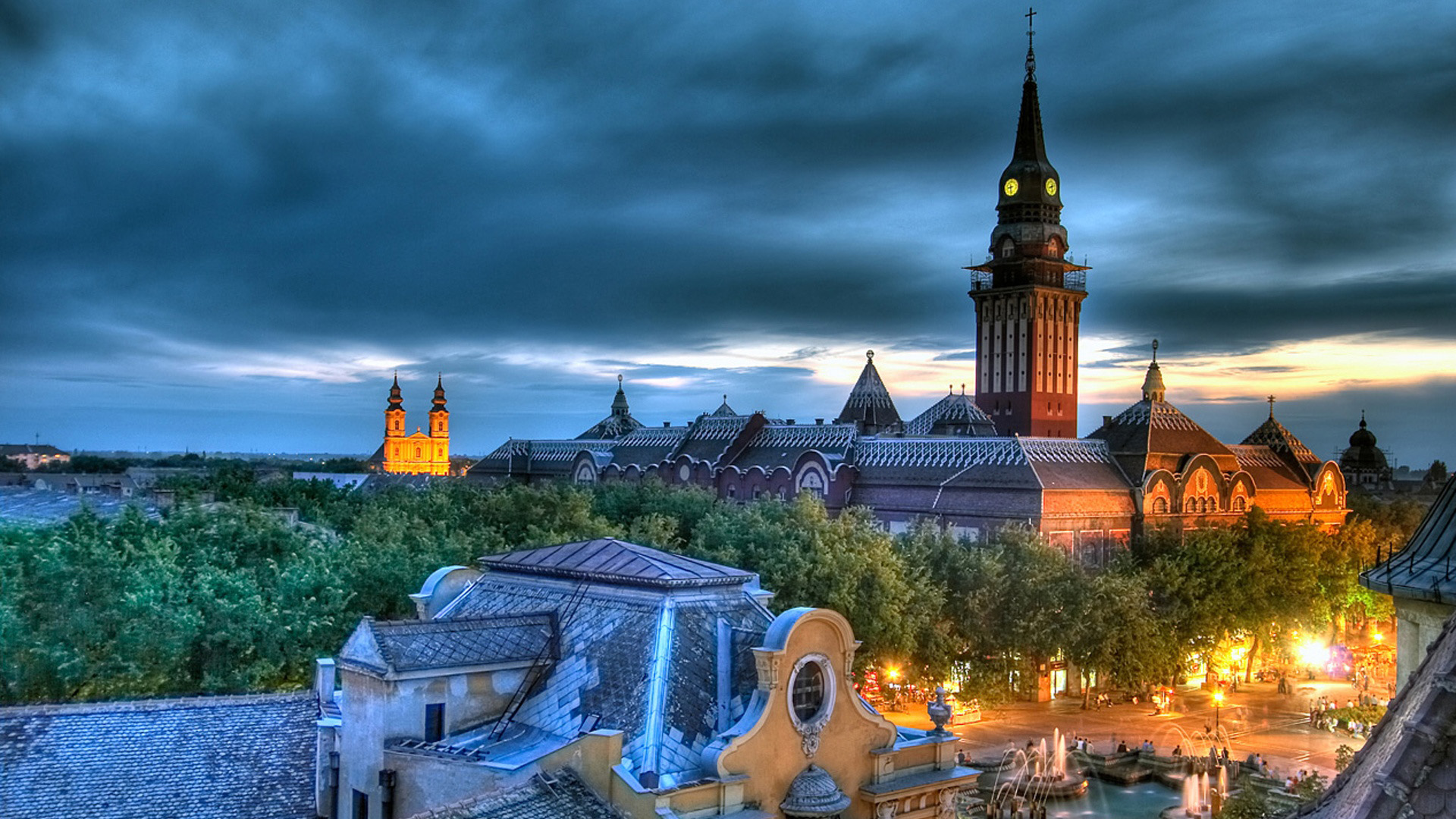 城市夜景,建筑,古堡,教堂