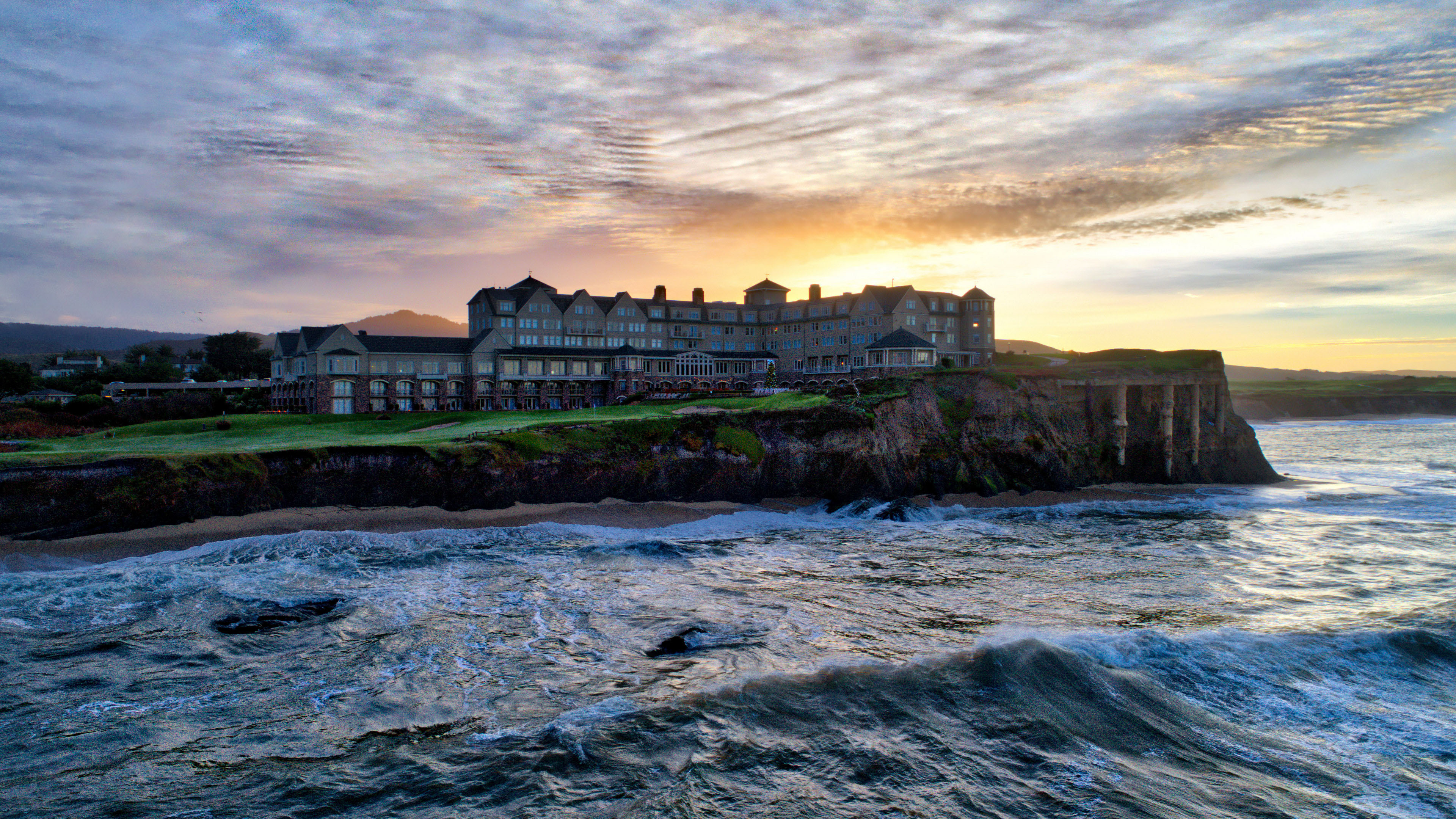 城市夜景,加利福利亚,海浪,晚霞