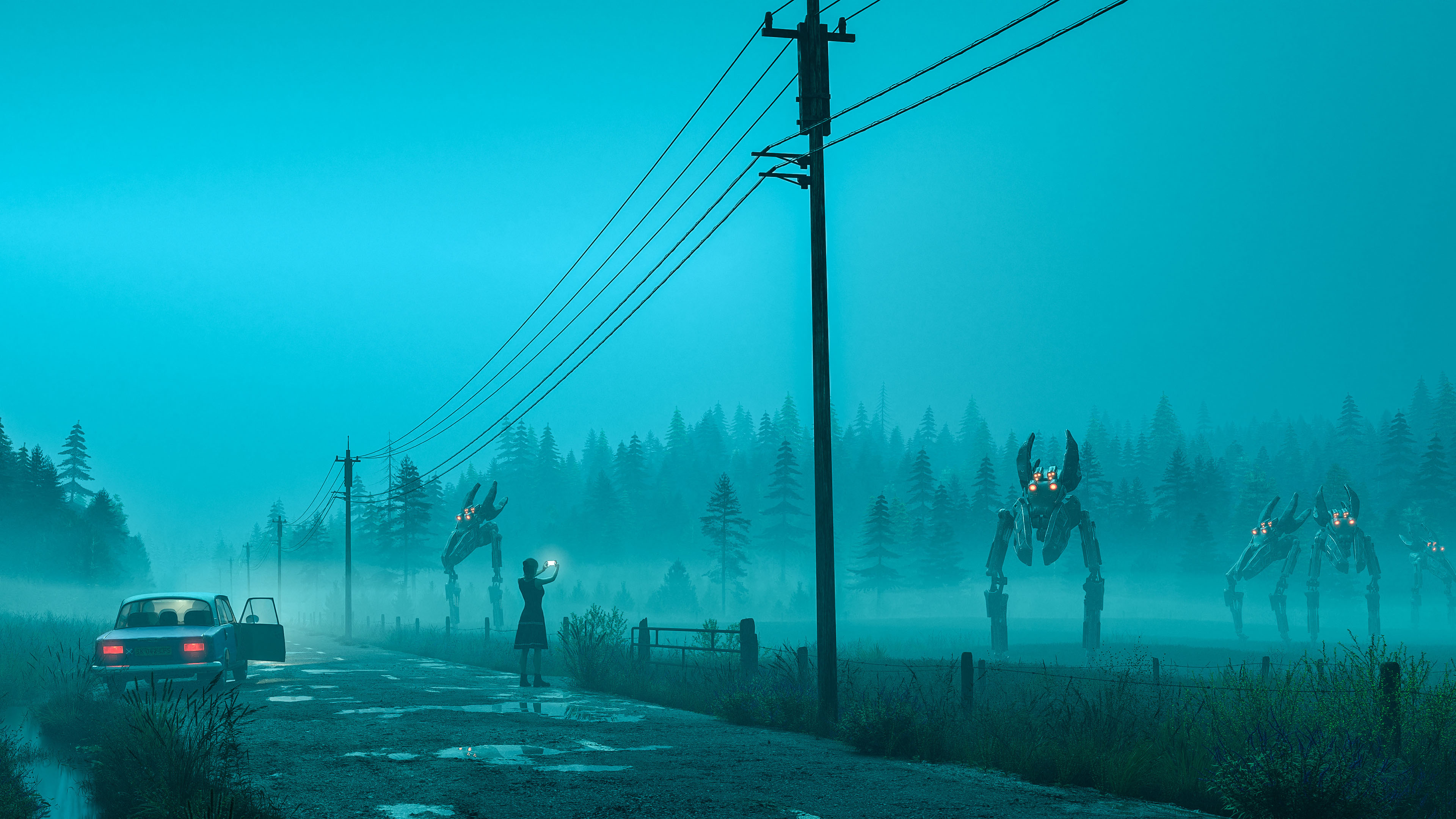 电线杆,拍照,看稀奇,机器人