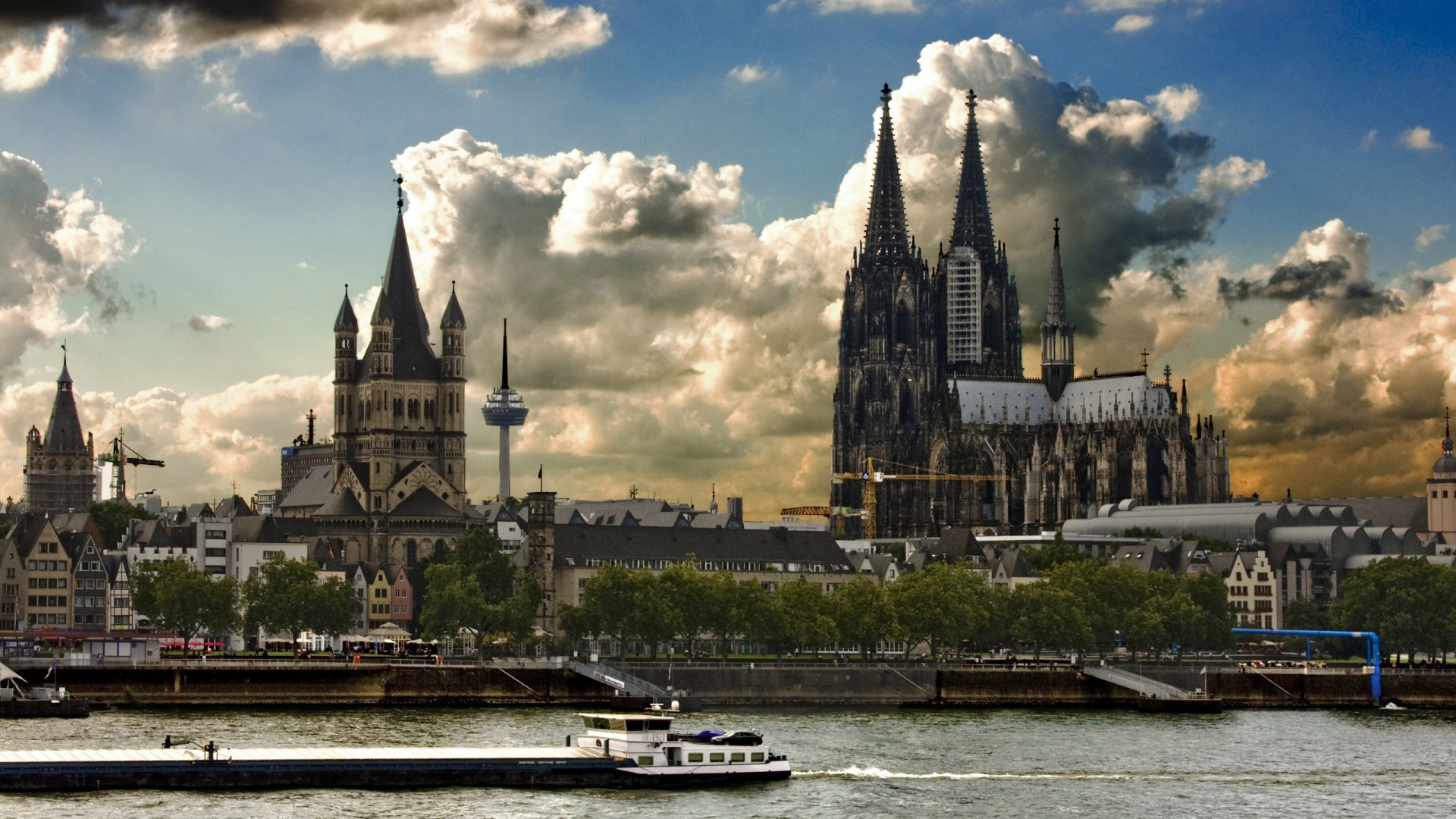 城市夜景,德国,游轮,大教堂