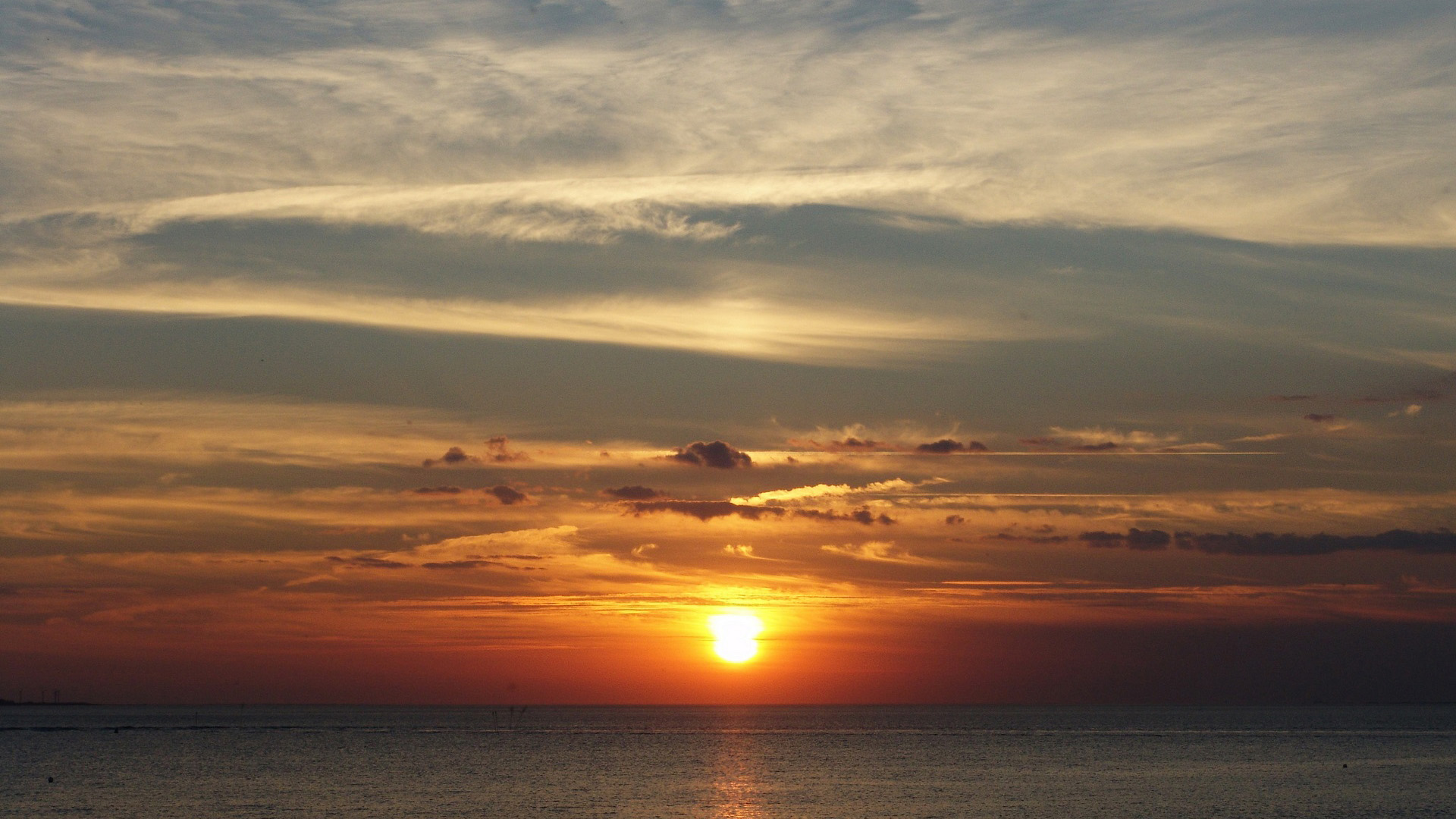 落日余晖,海洋,晚霞,海天相接,云彩