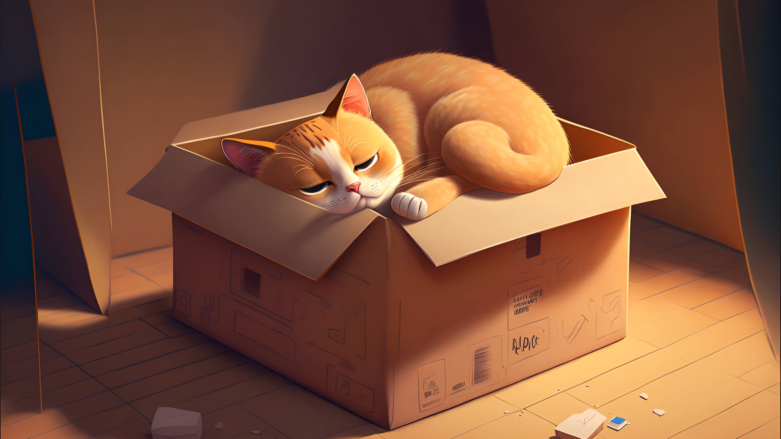 纸箱,猫咪,酣睡,黄猫