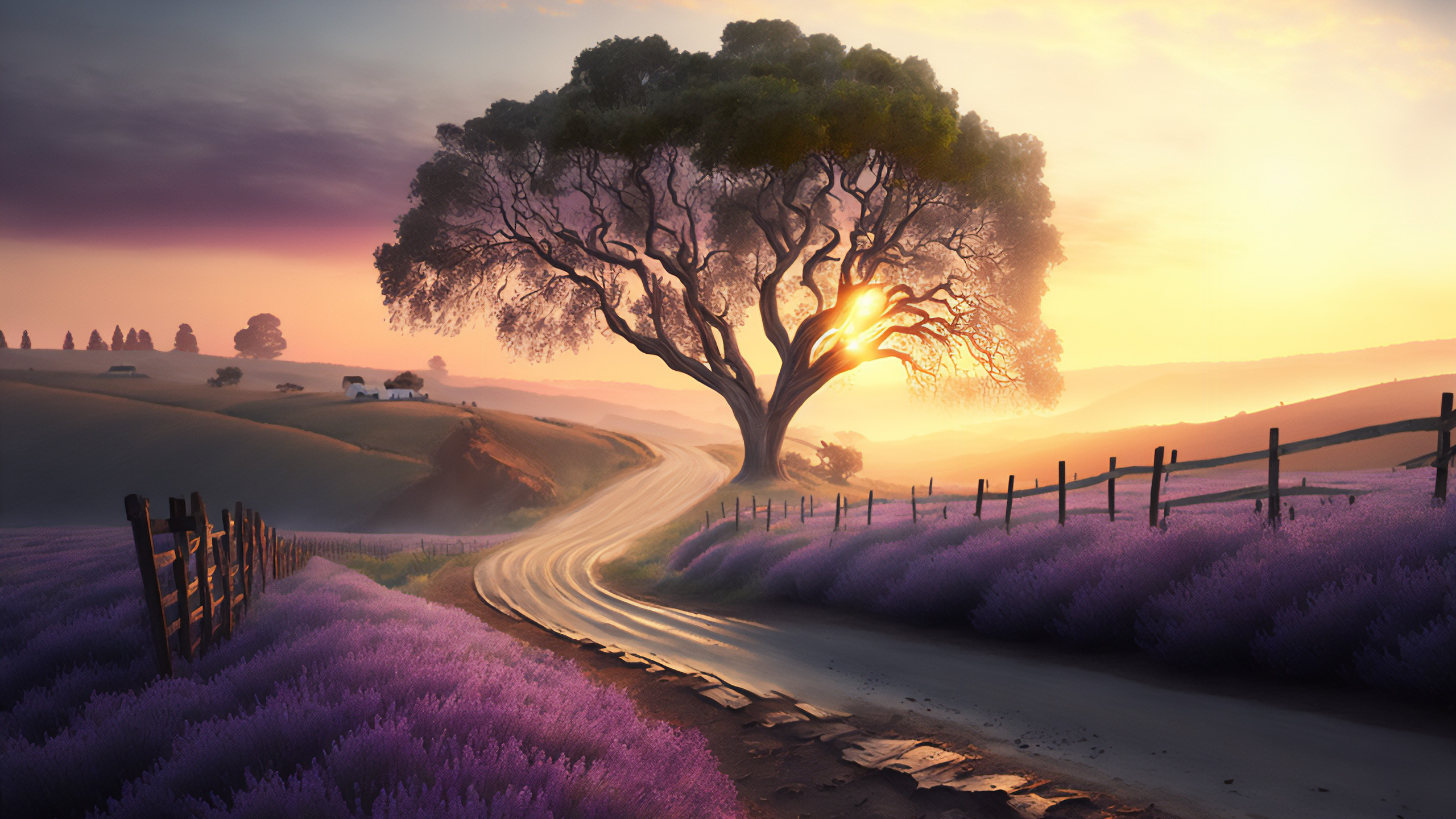 乡村,农场,薰衣草,日出