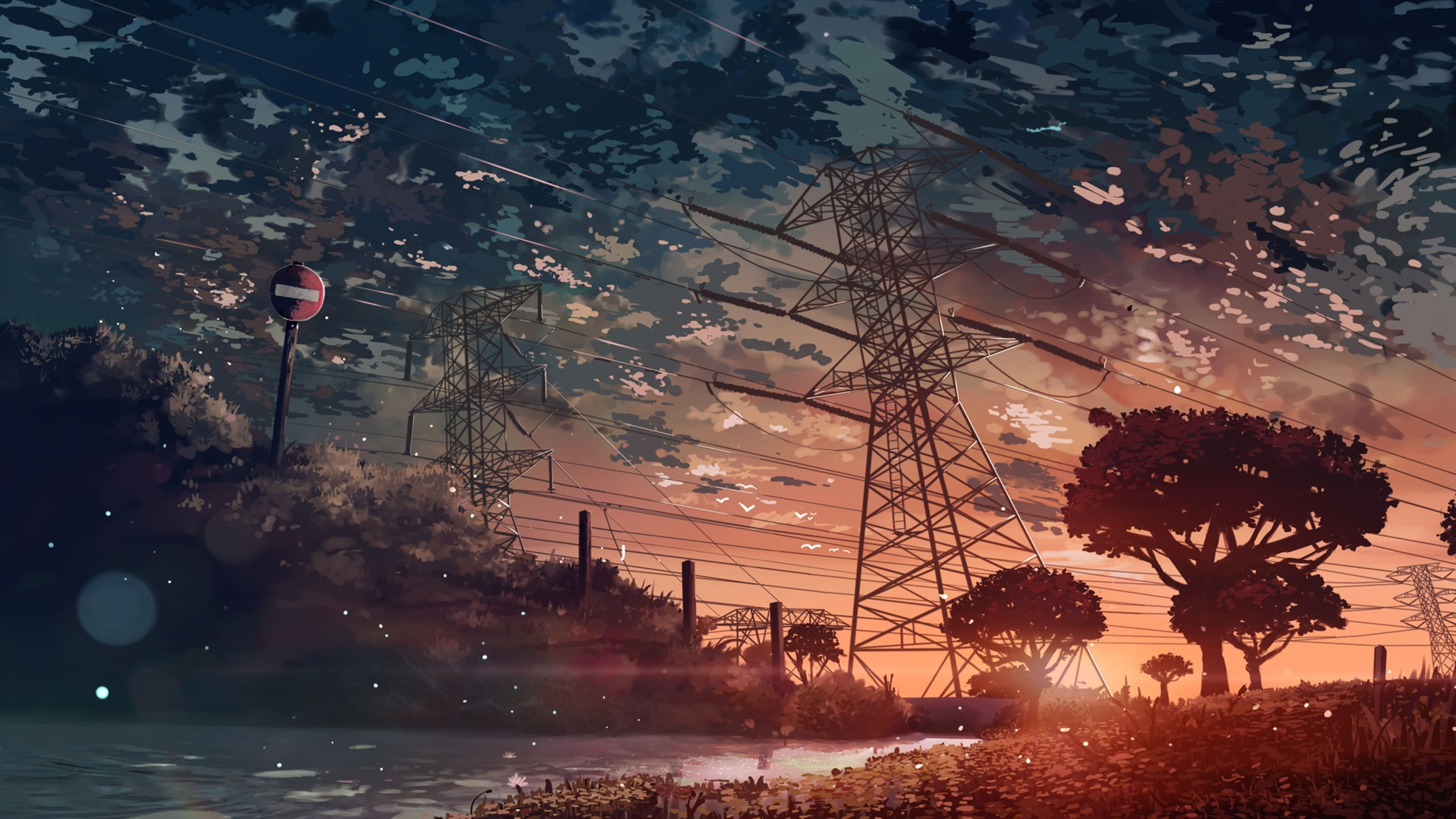 黄昏,郊外,晚霞,输电线