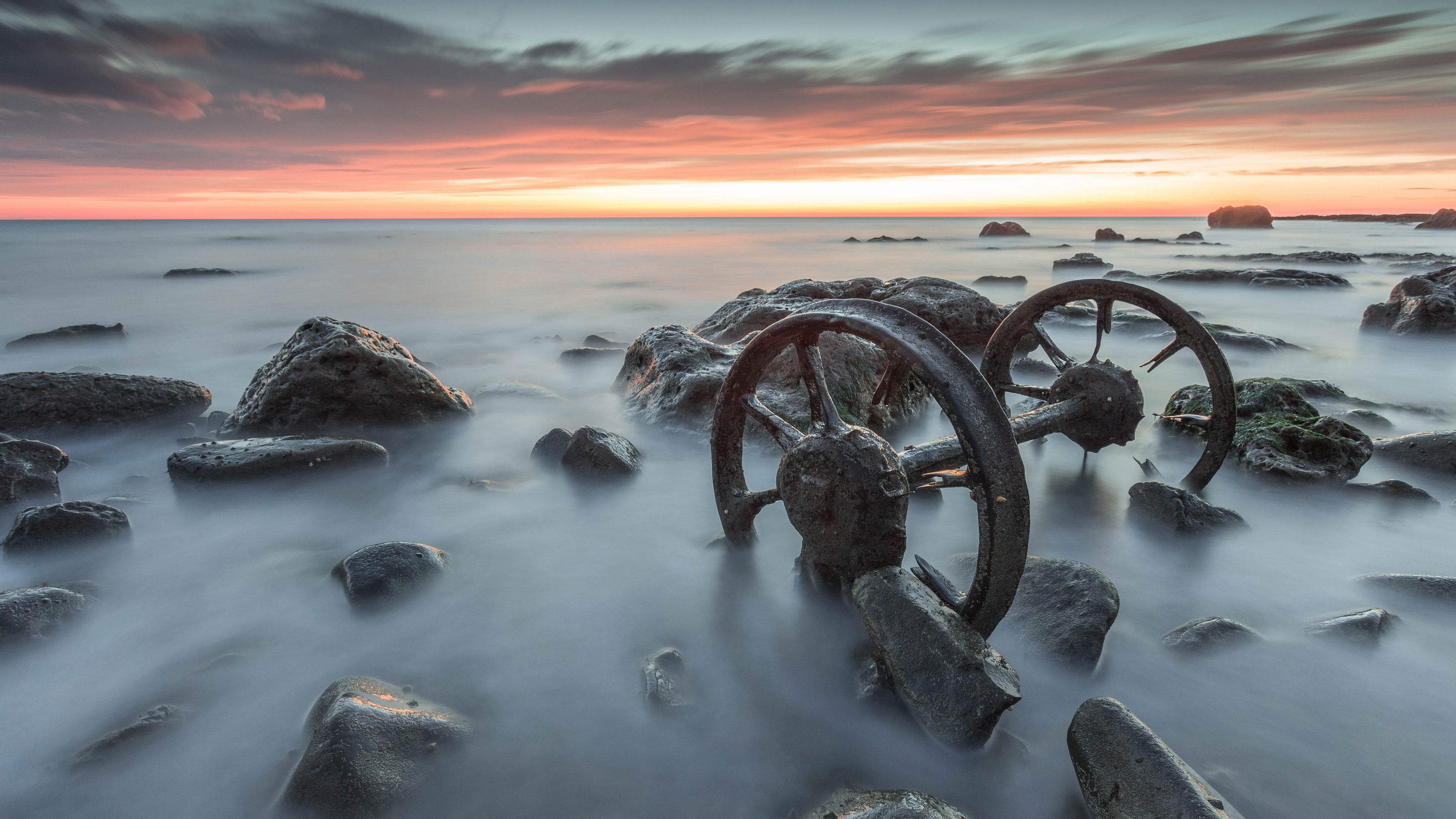海洋天堂,海岸,石头,车轱辘
