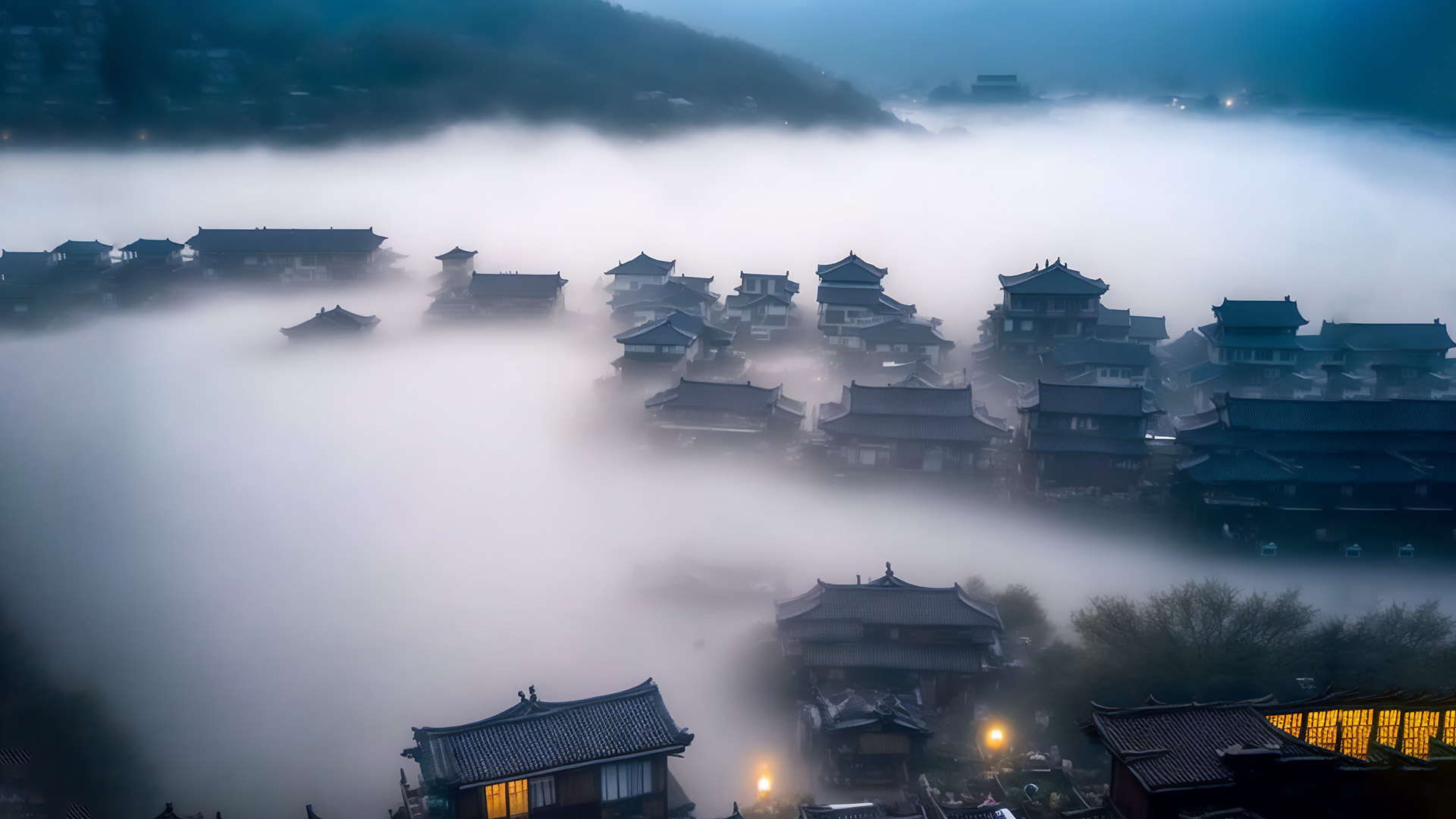 雾,仙境,楼阁,若隐若现