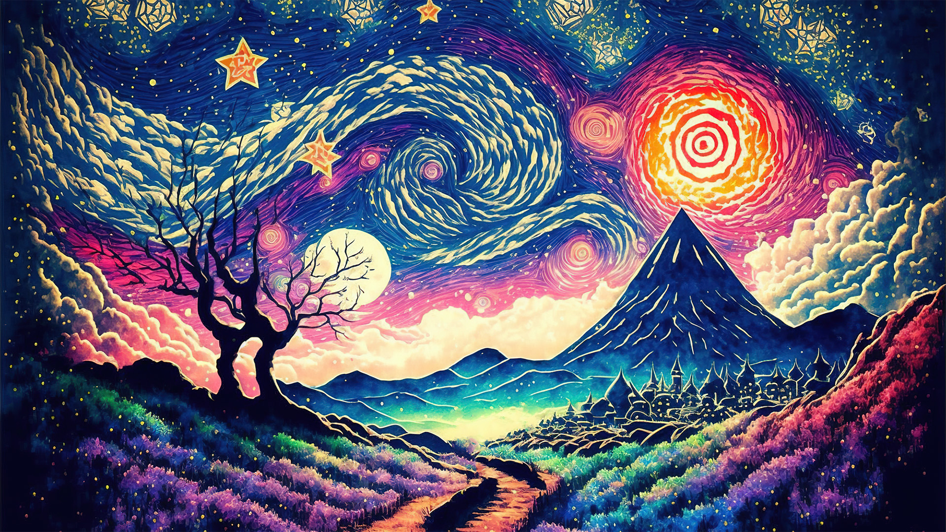 梵高,星空,原野,童话