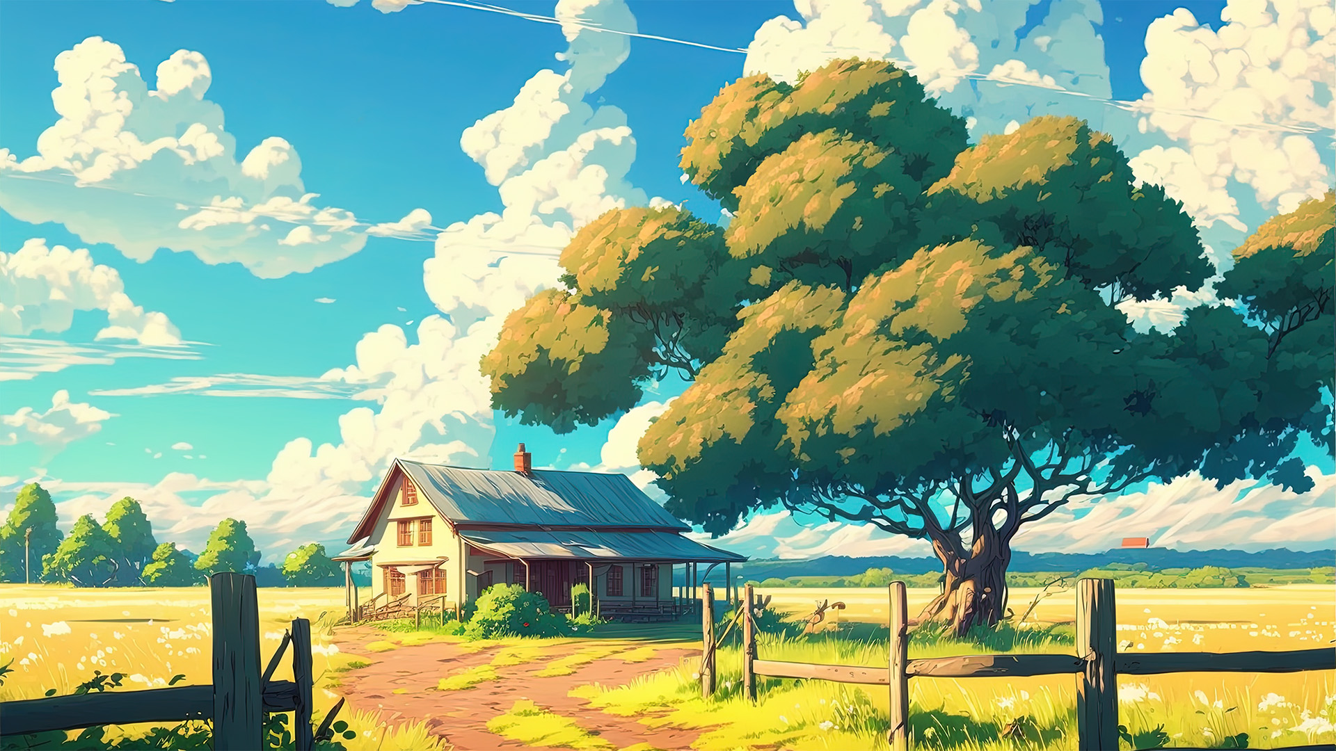 村庄,农村,田野,云朵,童话