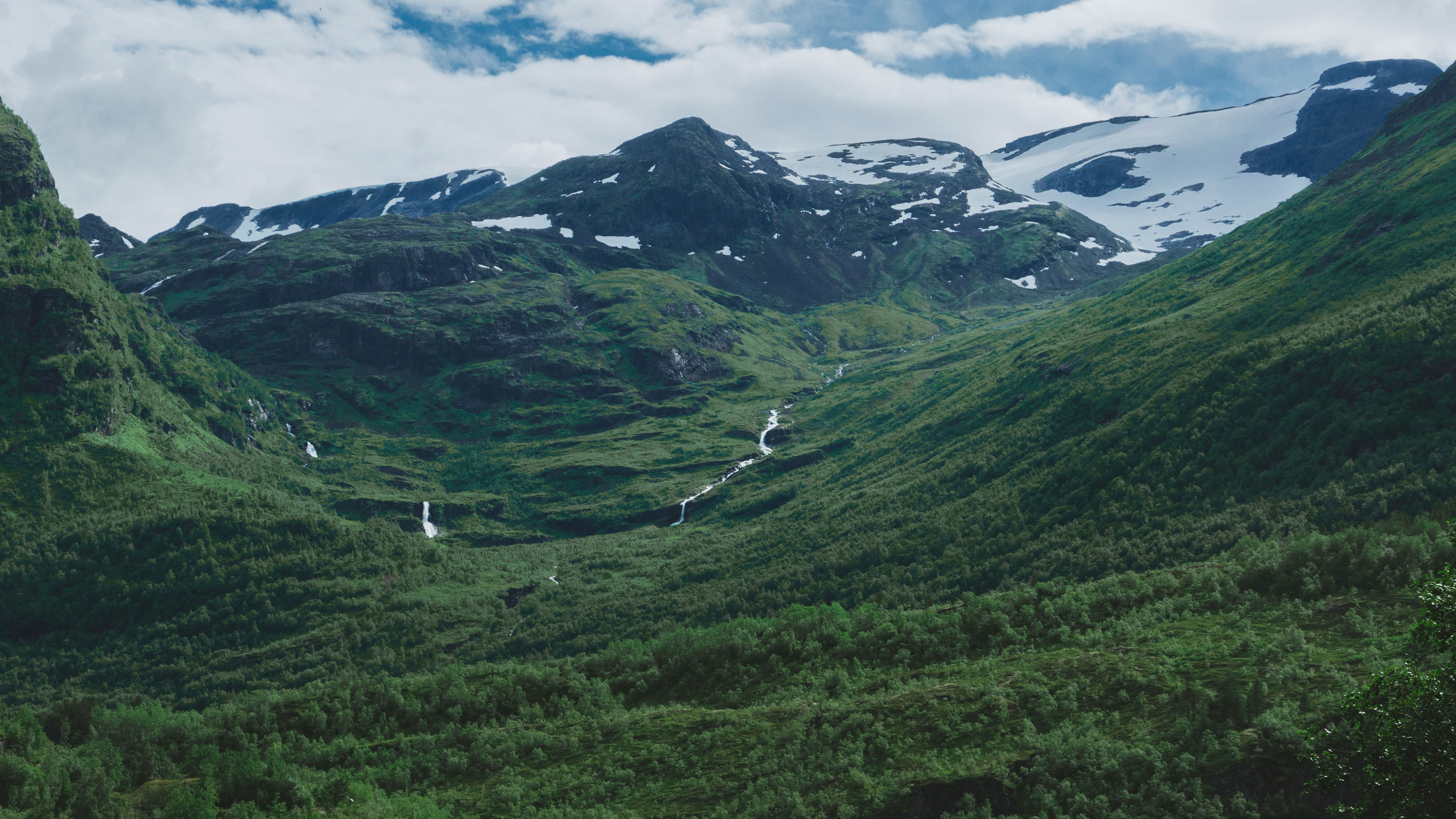 自然风光,瀑布,山川,雪山
