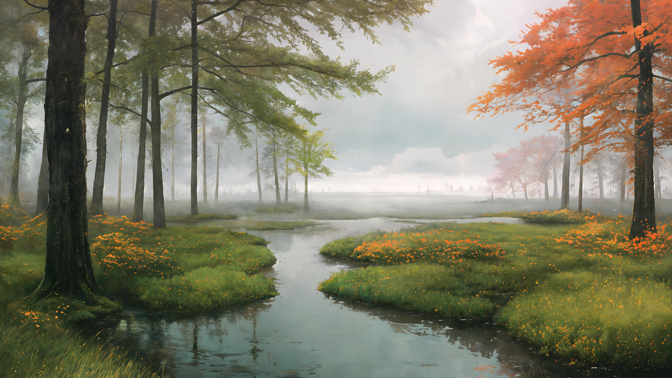 湿地,沼泽,树林,草地