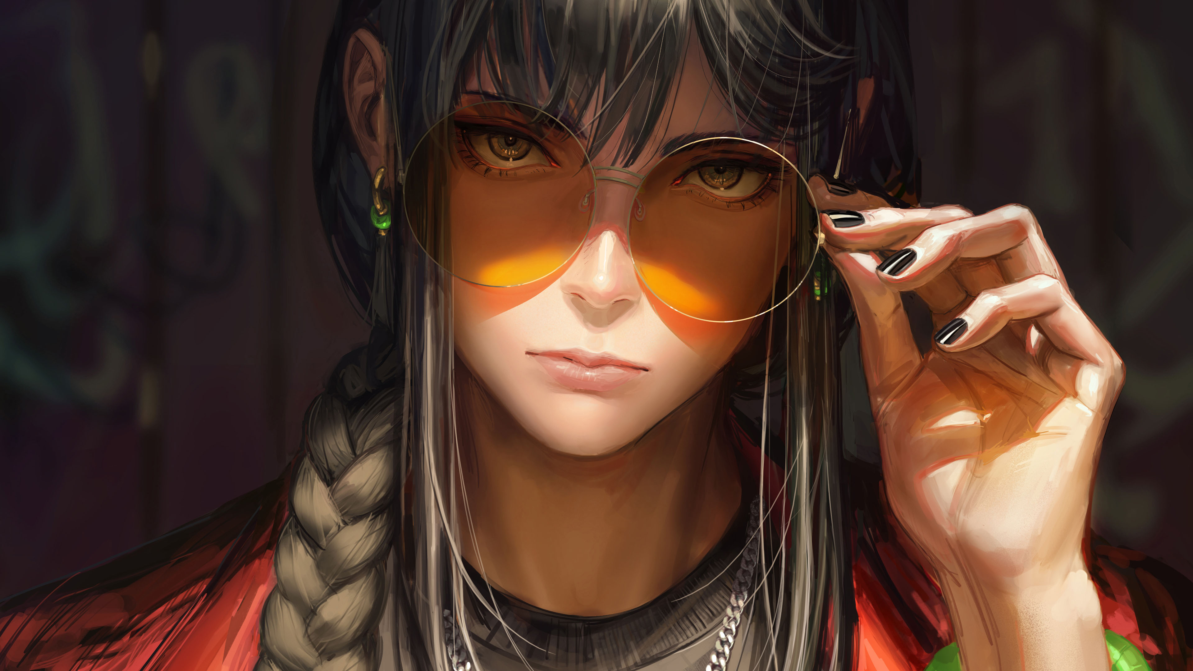 辫子,太阳镜,冷酷