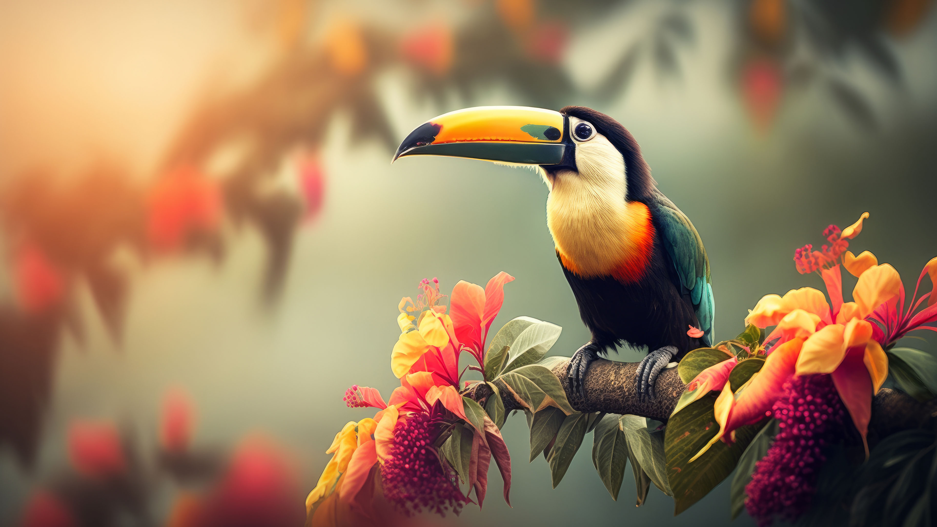 大嘴鸟,树枝,热带森林