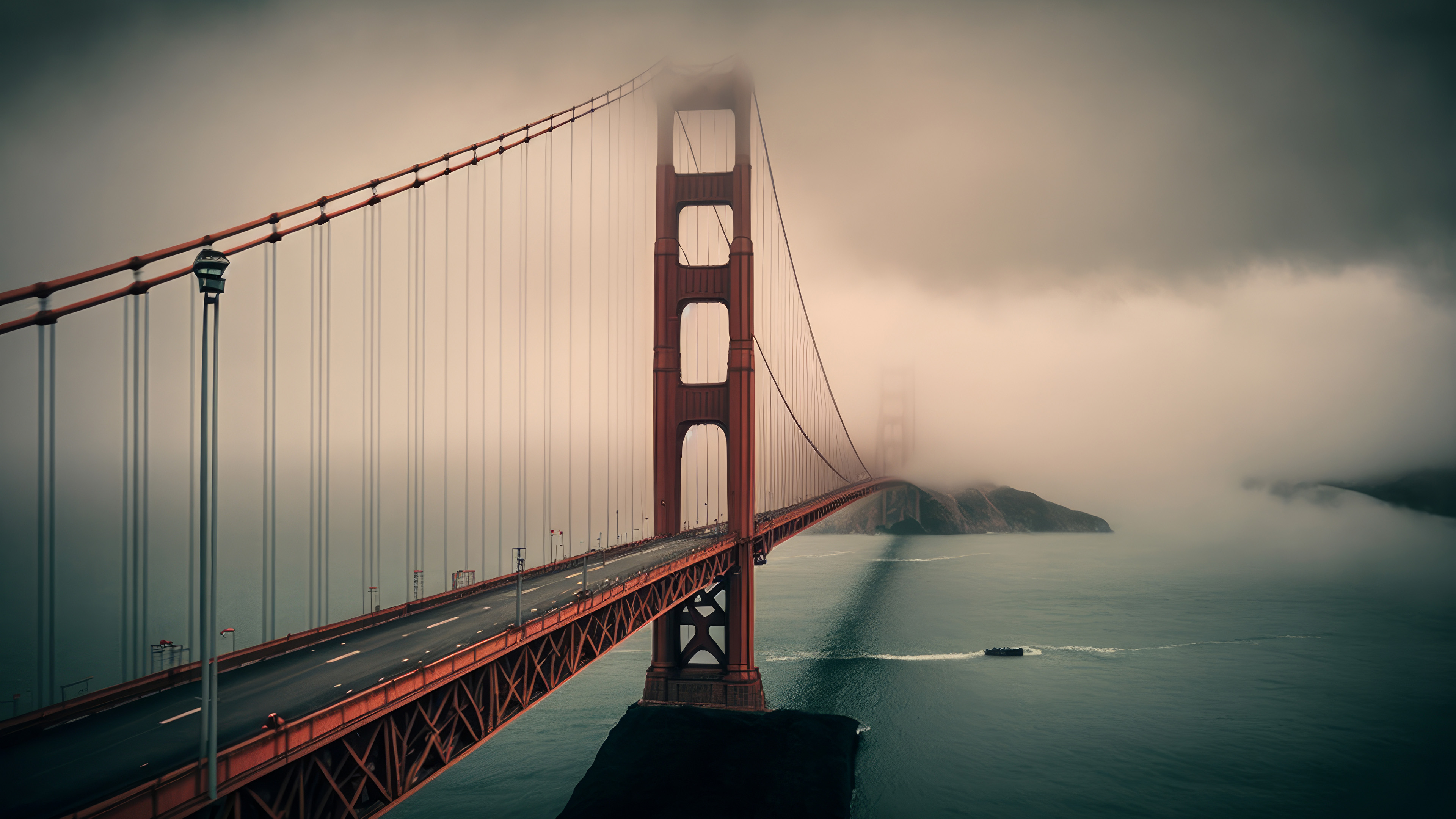 金门大桥,跨海大桥,乌云,轮船