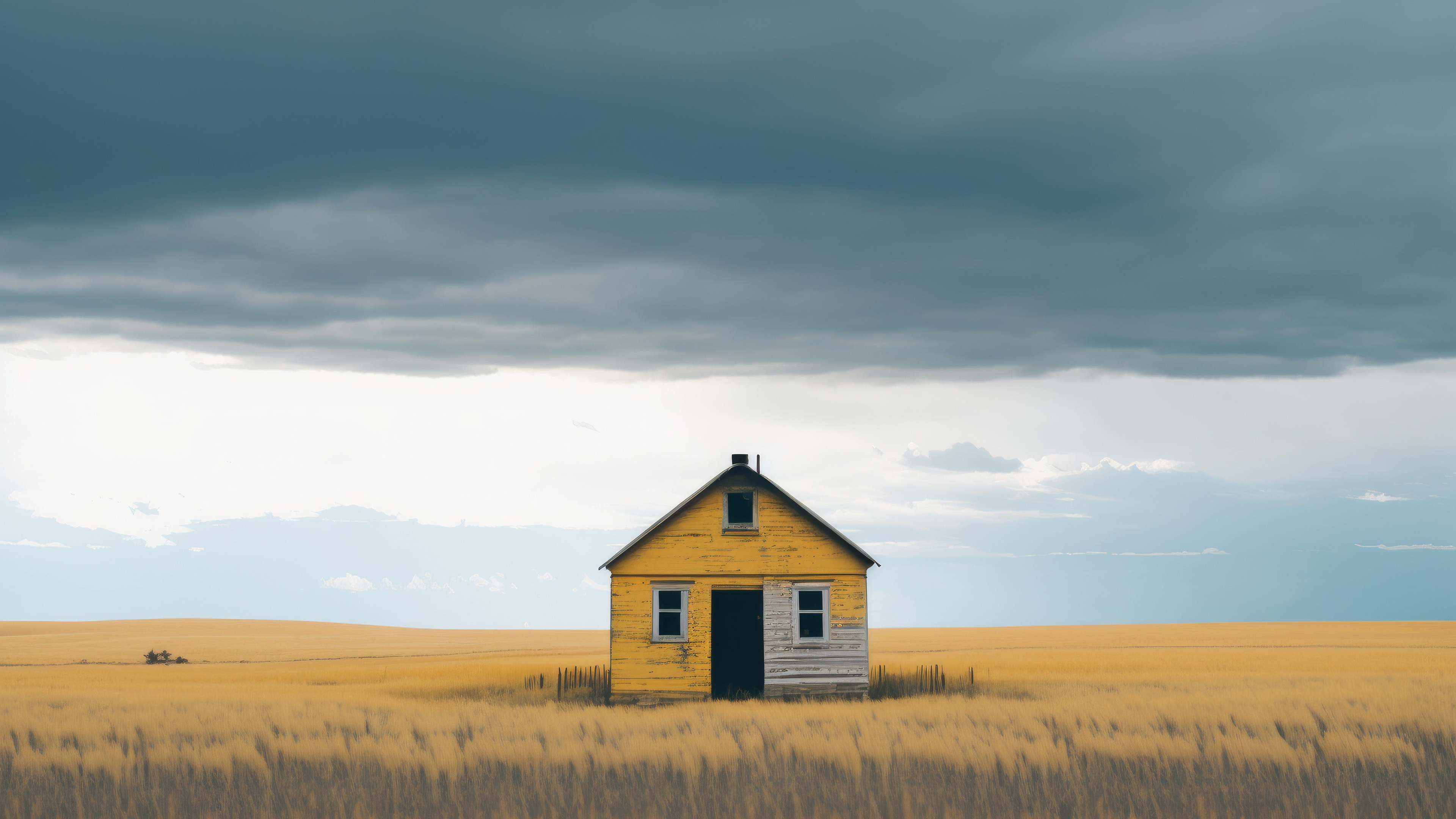 秋意正浓,小木屋,乌云,草原
