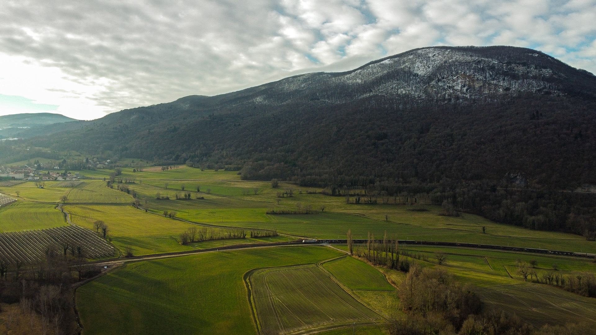 自然风光,雪山,平原,农田