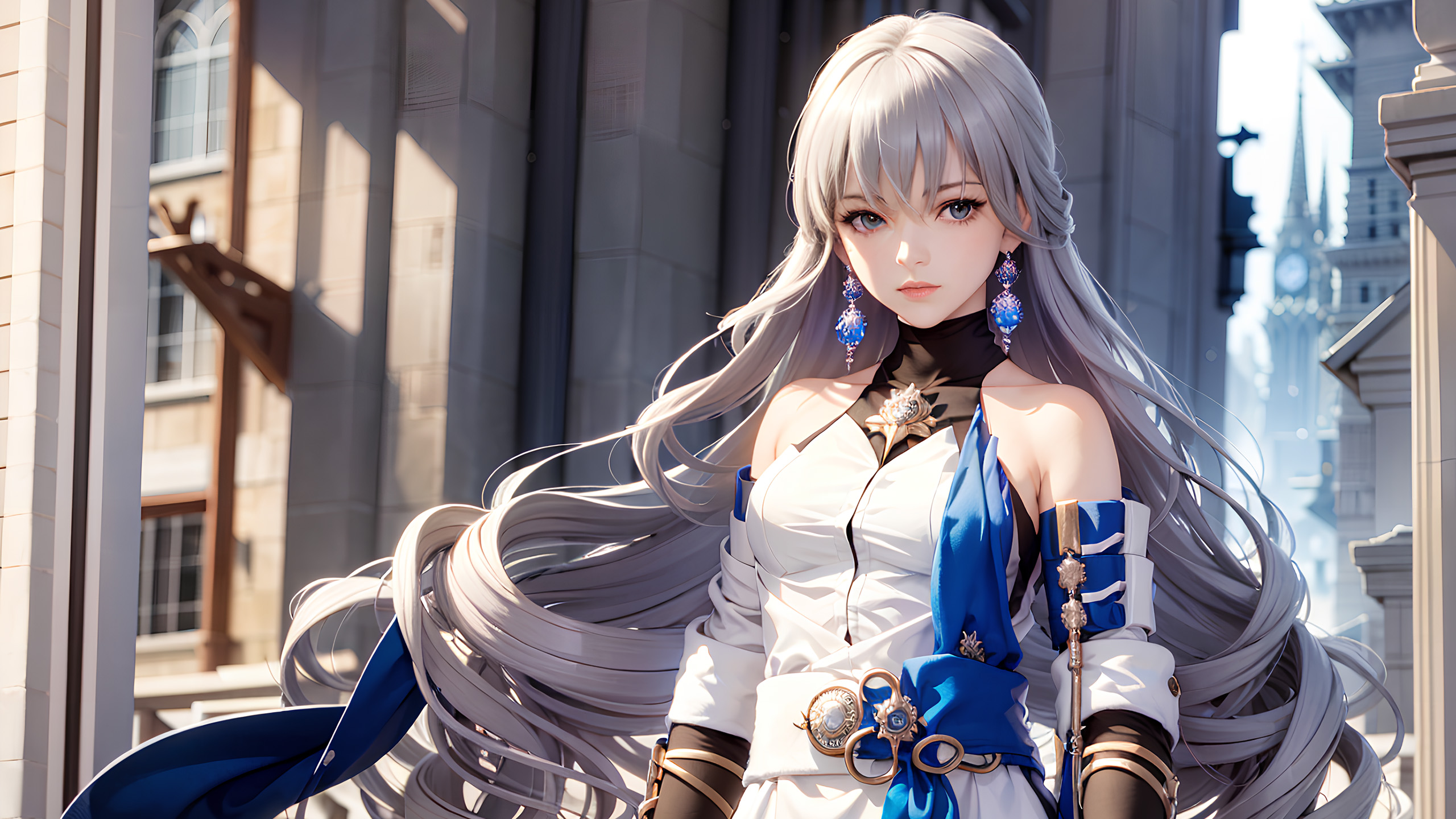 白色长发,耳环,骑士