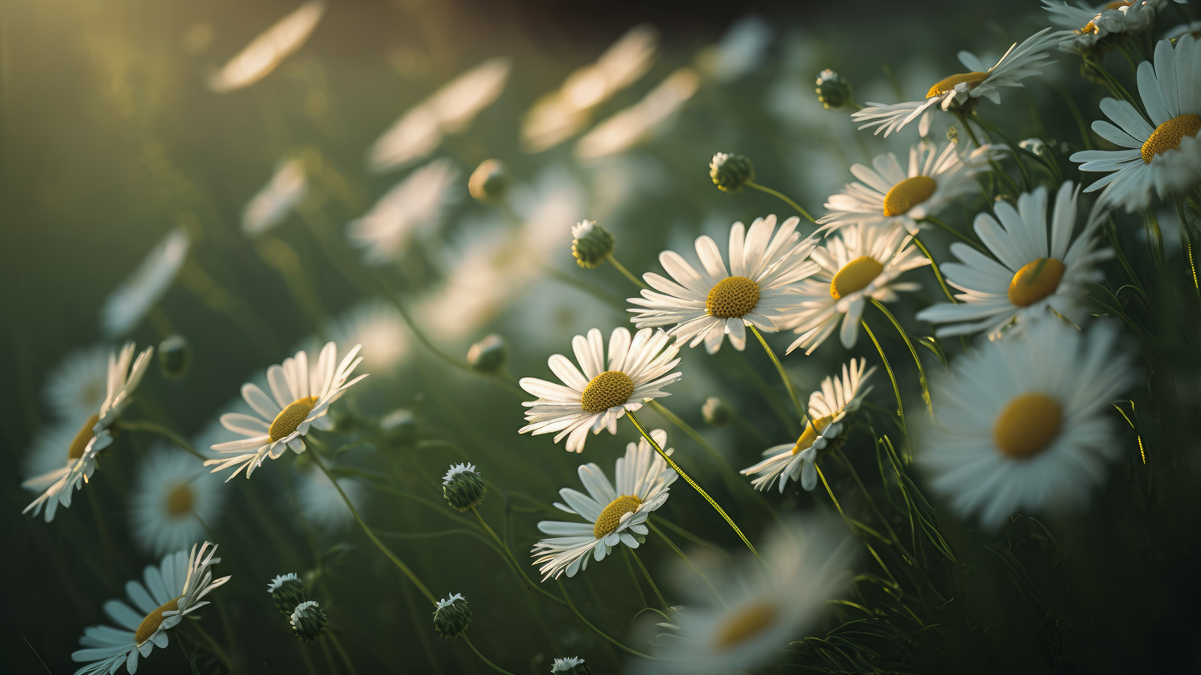 娇艳欲滴,小雏菊,花丛,阳光