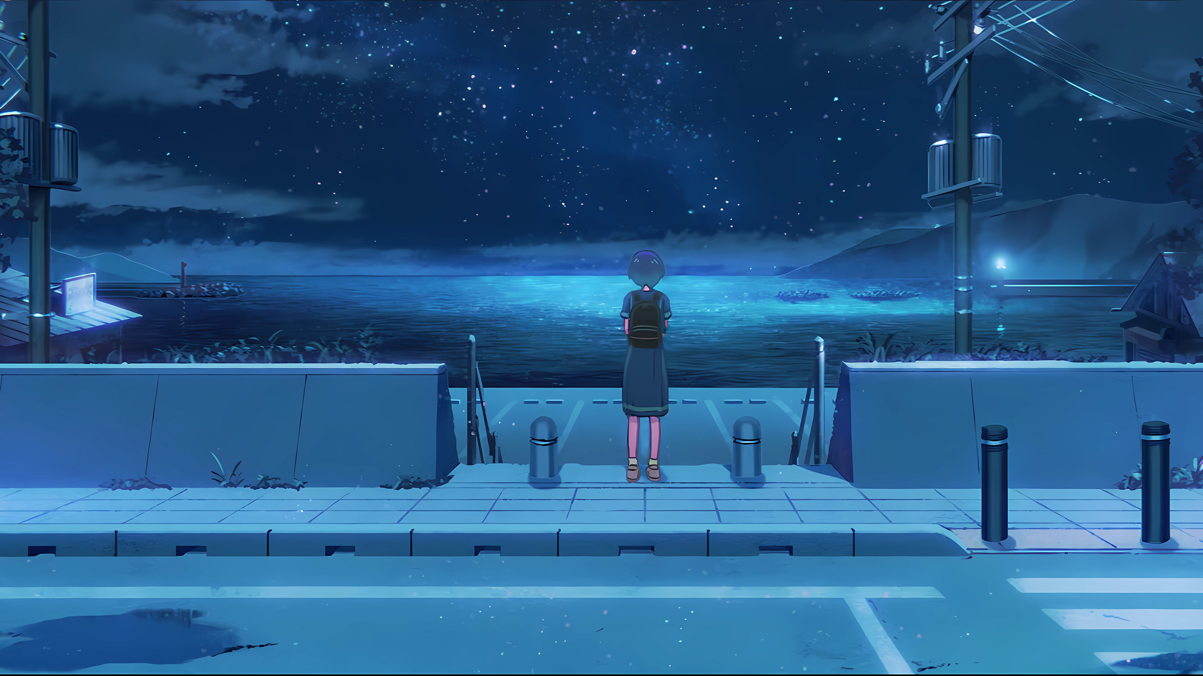 深夜,繁星,街道,斑马线,交通灯