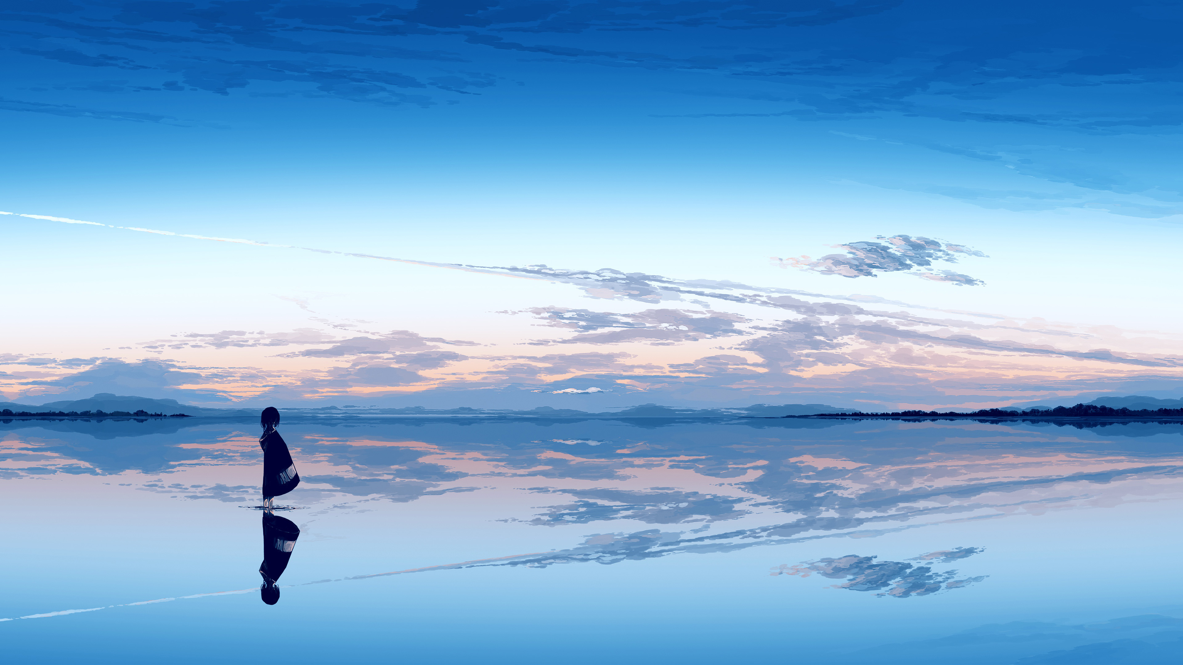 海天相接,倒影,蓝天,傍晚