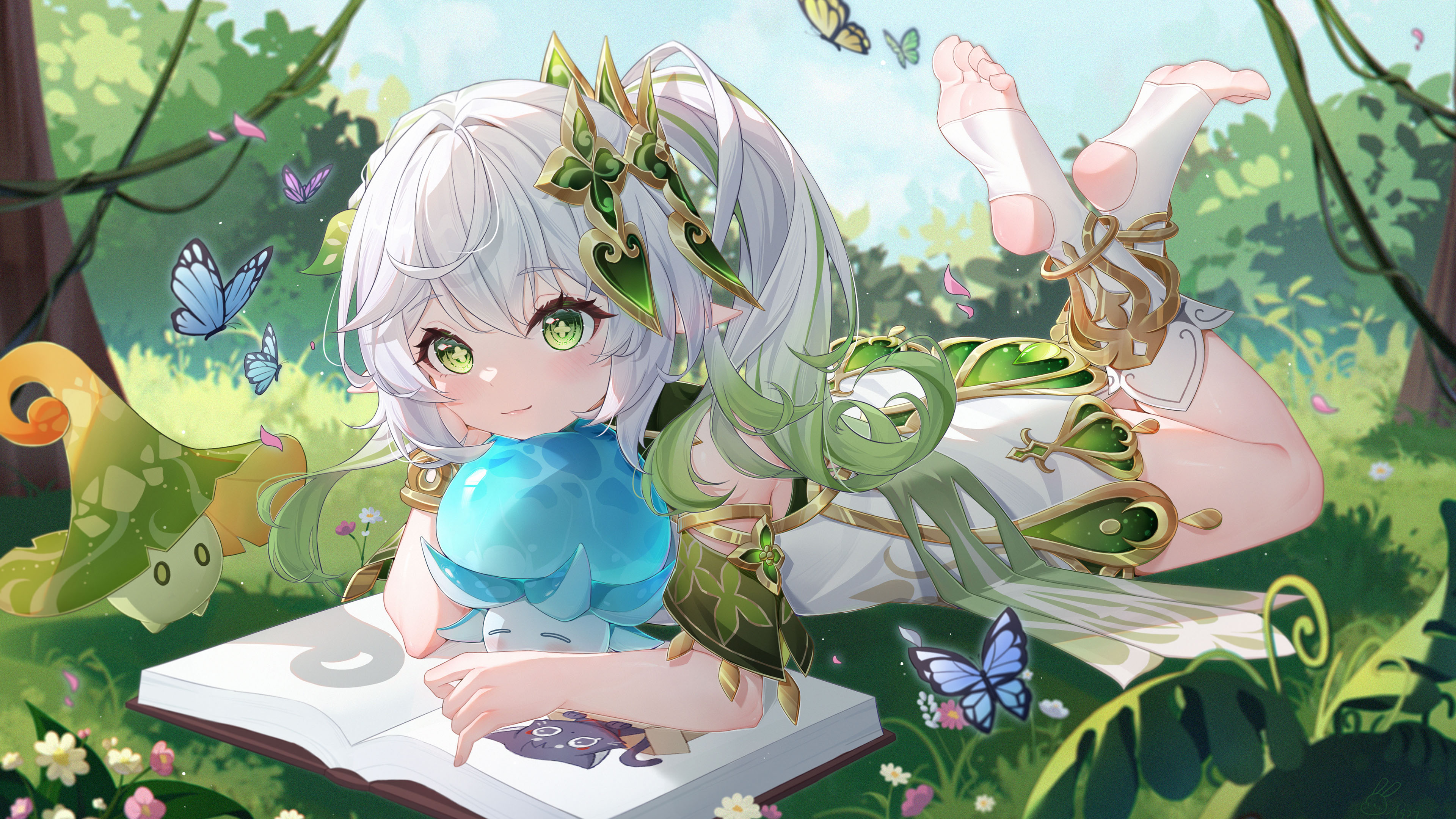 原神,草地,精灵,蝴蝶,书