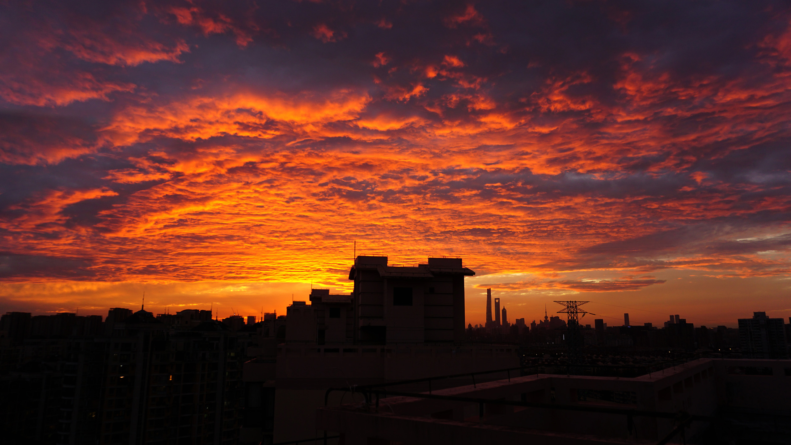 城市夜景,夕阳,晚霞,火烧云