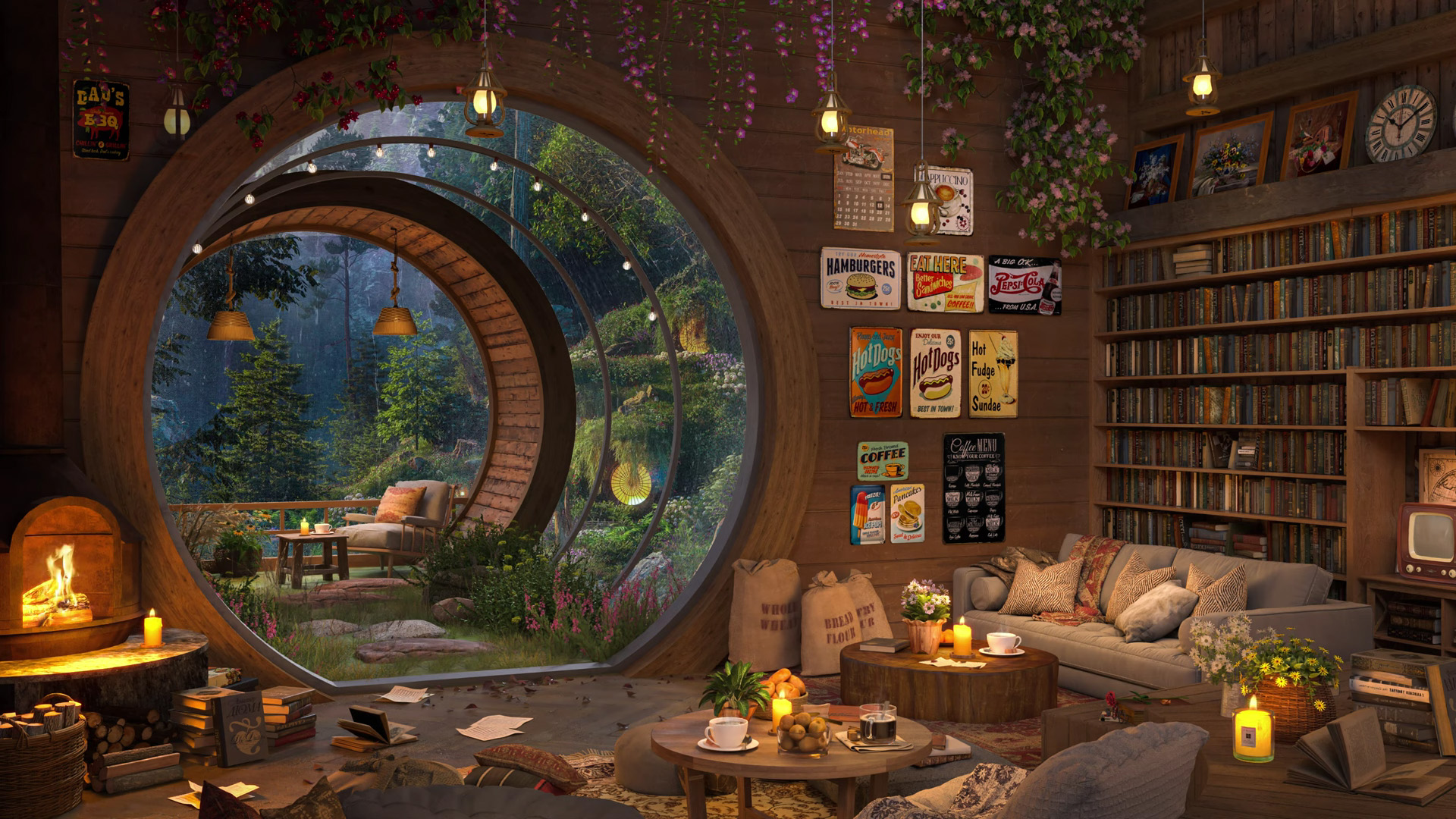 书店,暑假,庭院,蜡烛,烛火