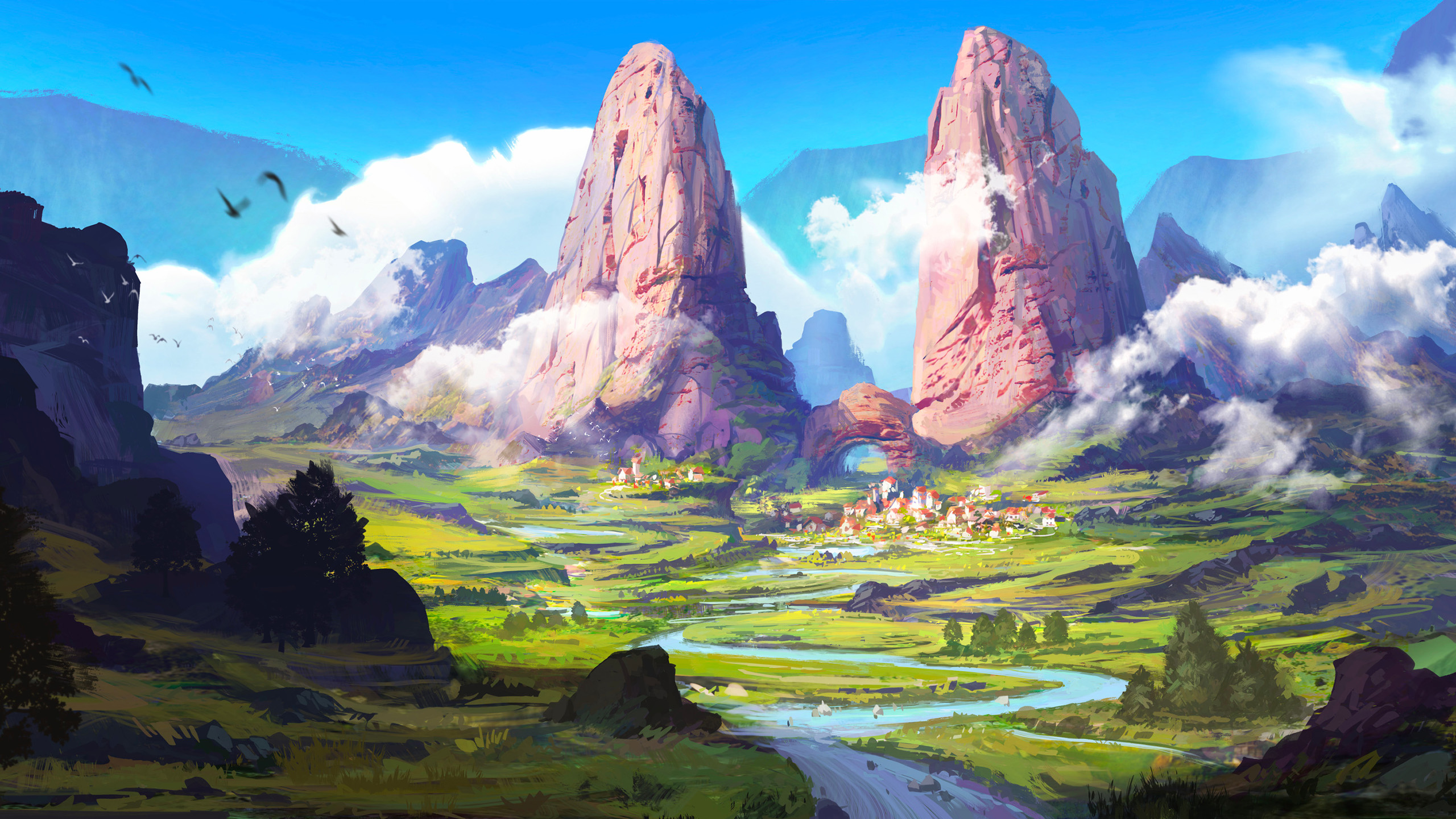 村庄,山峰,云雾