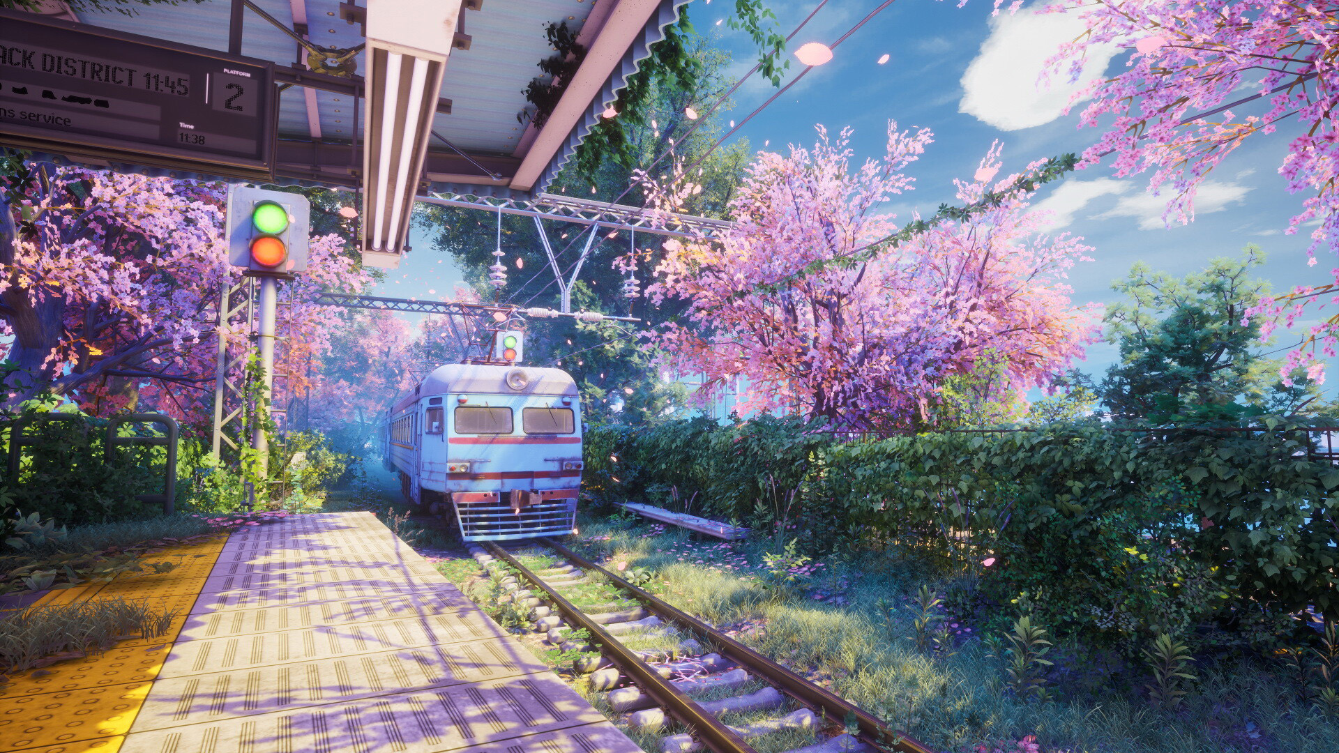 樱花车站,列车,红绿灯