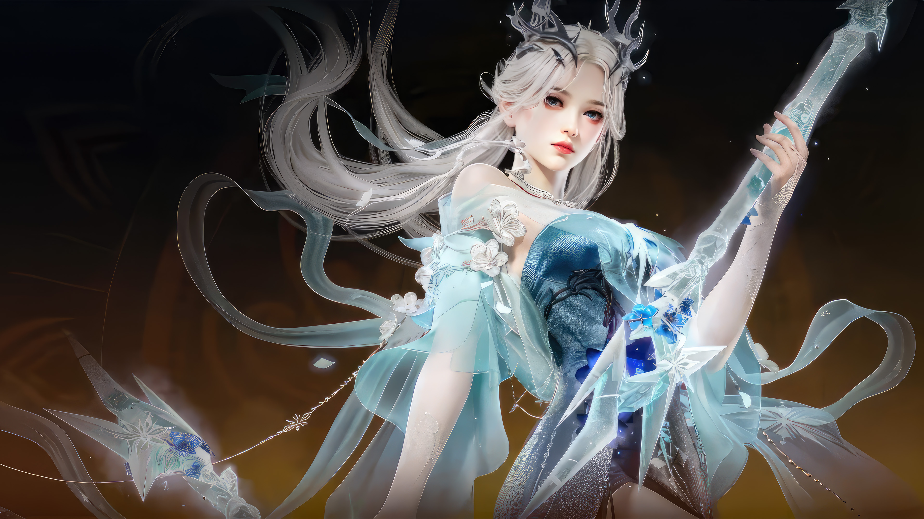 白发女孩,冰,晶莹,冰女