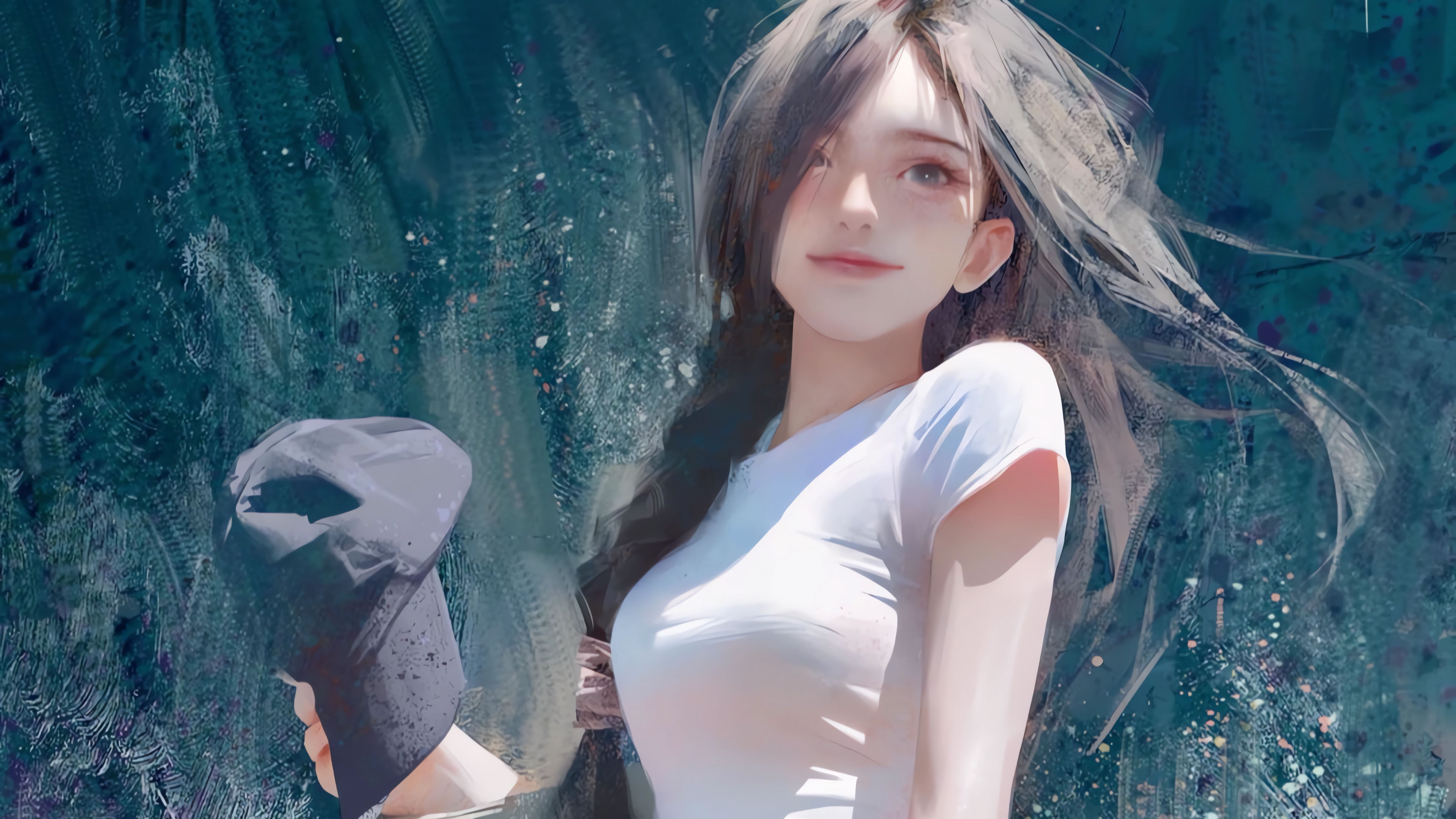 长发女孩,微笑,风