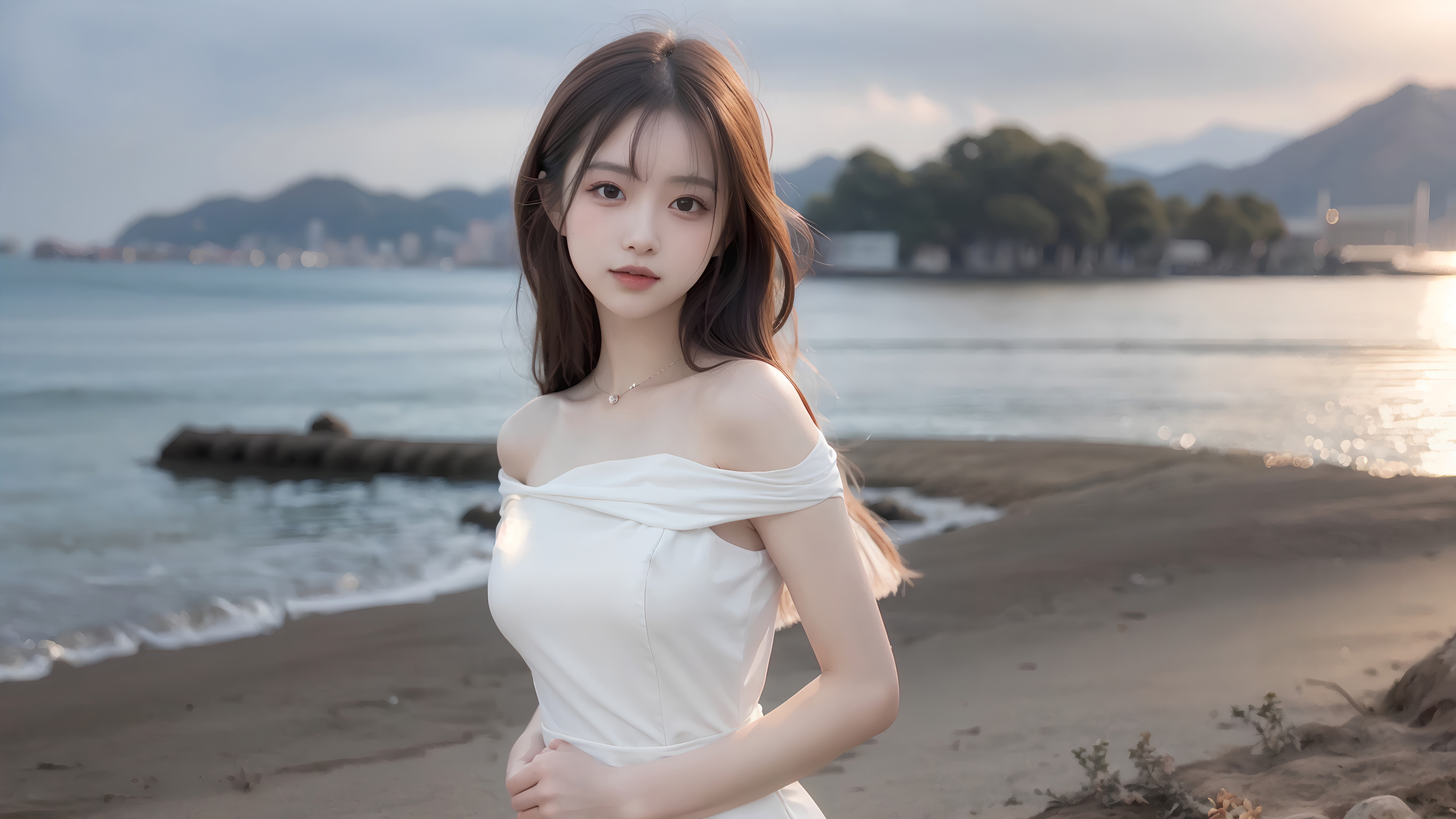 AI,长发女孩,海滩