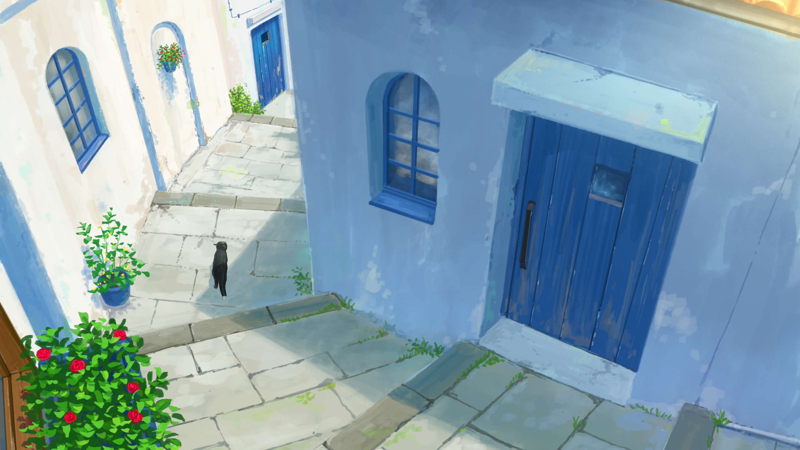 猫咪,台阶,小镇