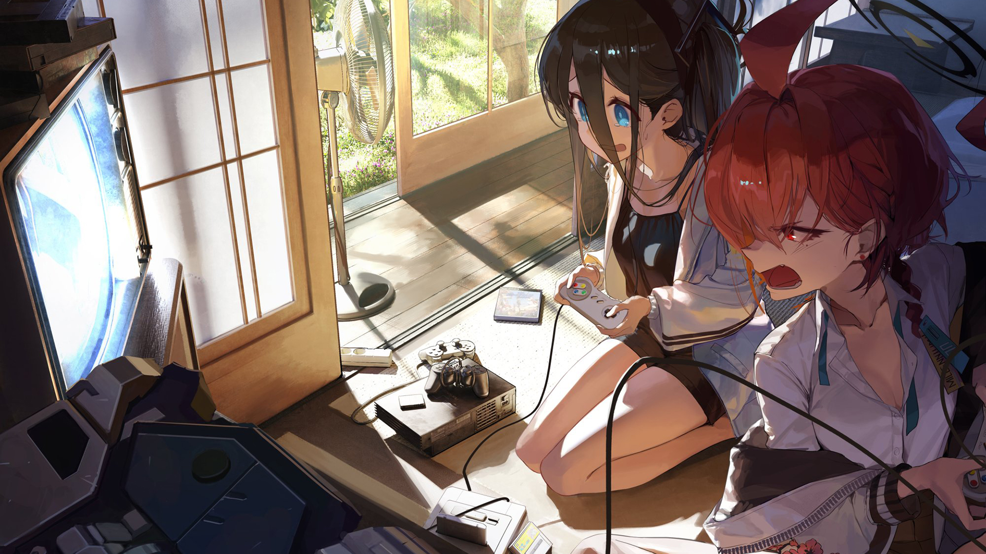 游戏机,女孩,阳光