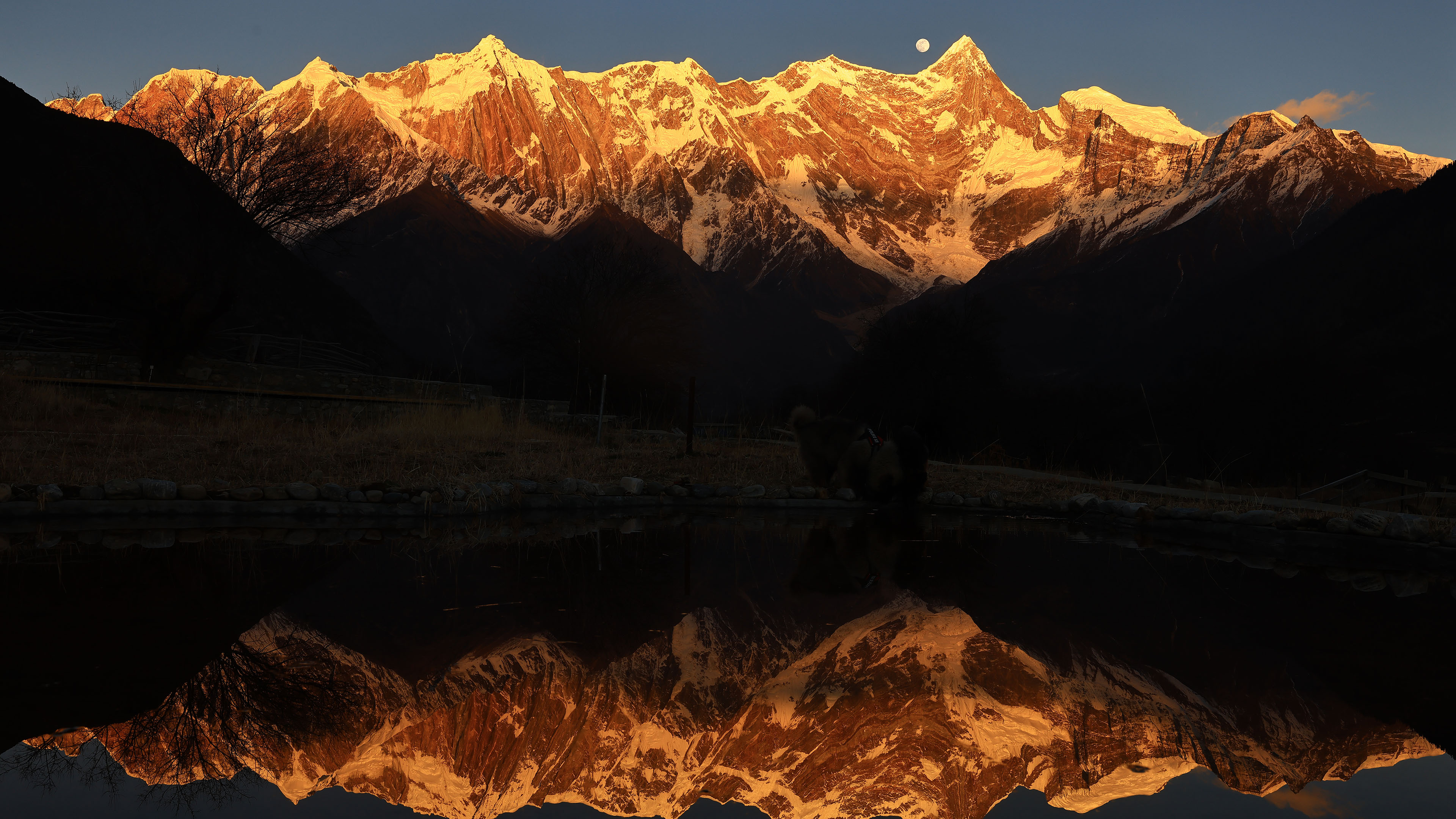 自然风光,雪山,倒影,月亮