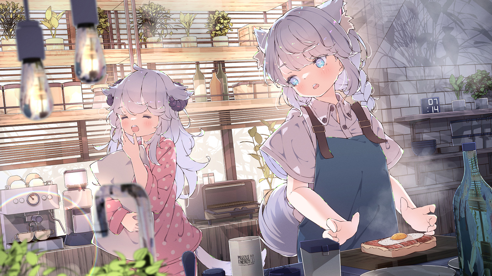 厨房,做饭,猫耳,煎蛋